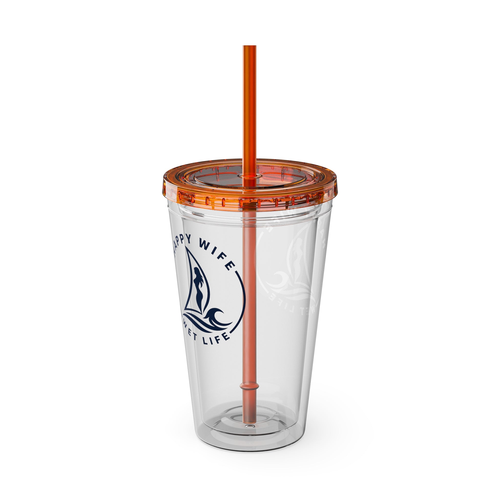 Sunsplash 16oz Tumbler with Straw — Happy Wife Happy Life Sailboat Design