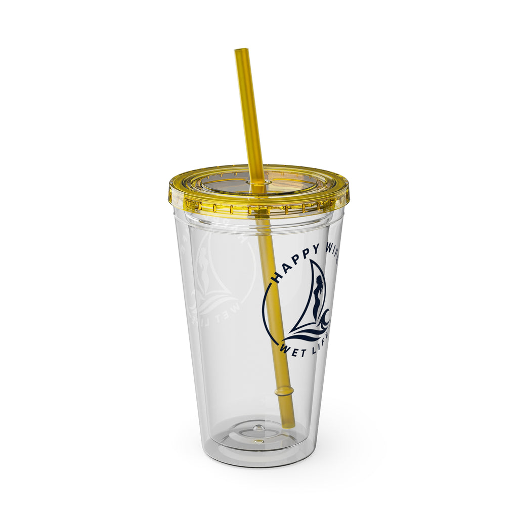 Sunsplash 16oz Tumbler with Straw — Happy Wife Happy Life Sailboat Design