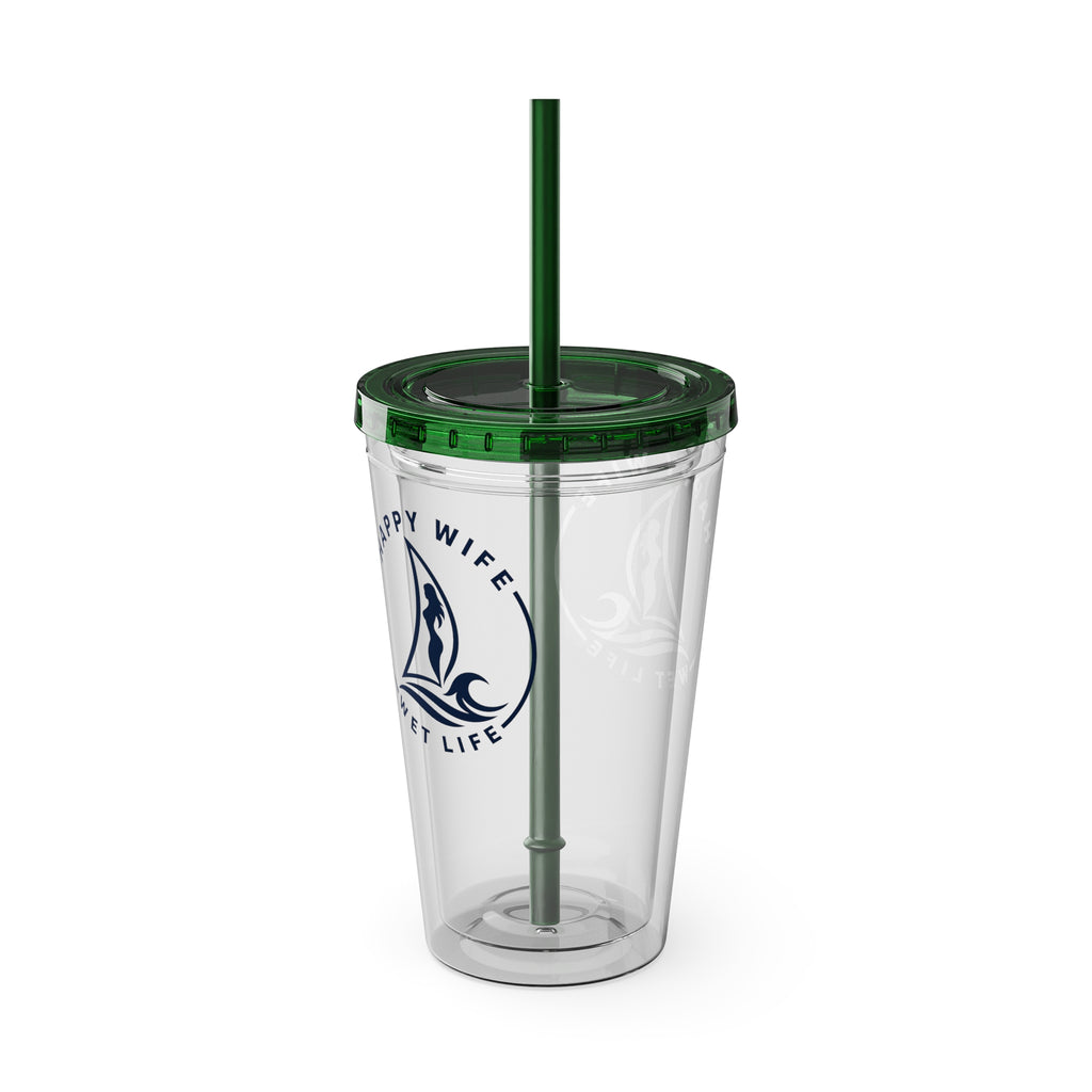 Sunsplash 16oz Tumbler with Straw — Happy Wife Happy Life Sailboat Design