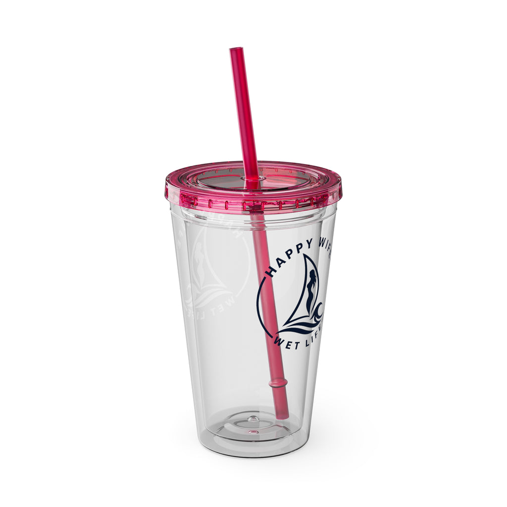 Sunsplash 16oz Tumbler with Straw — Happy Wife Happy Life Sailboat Design