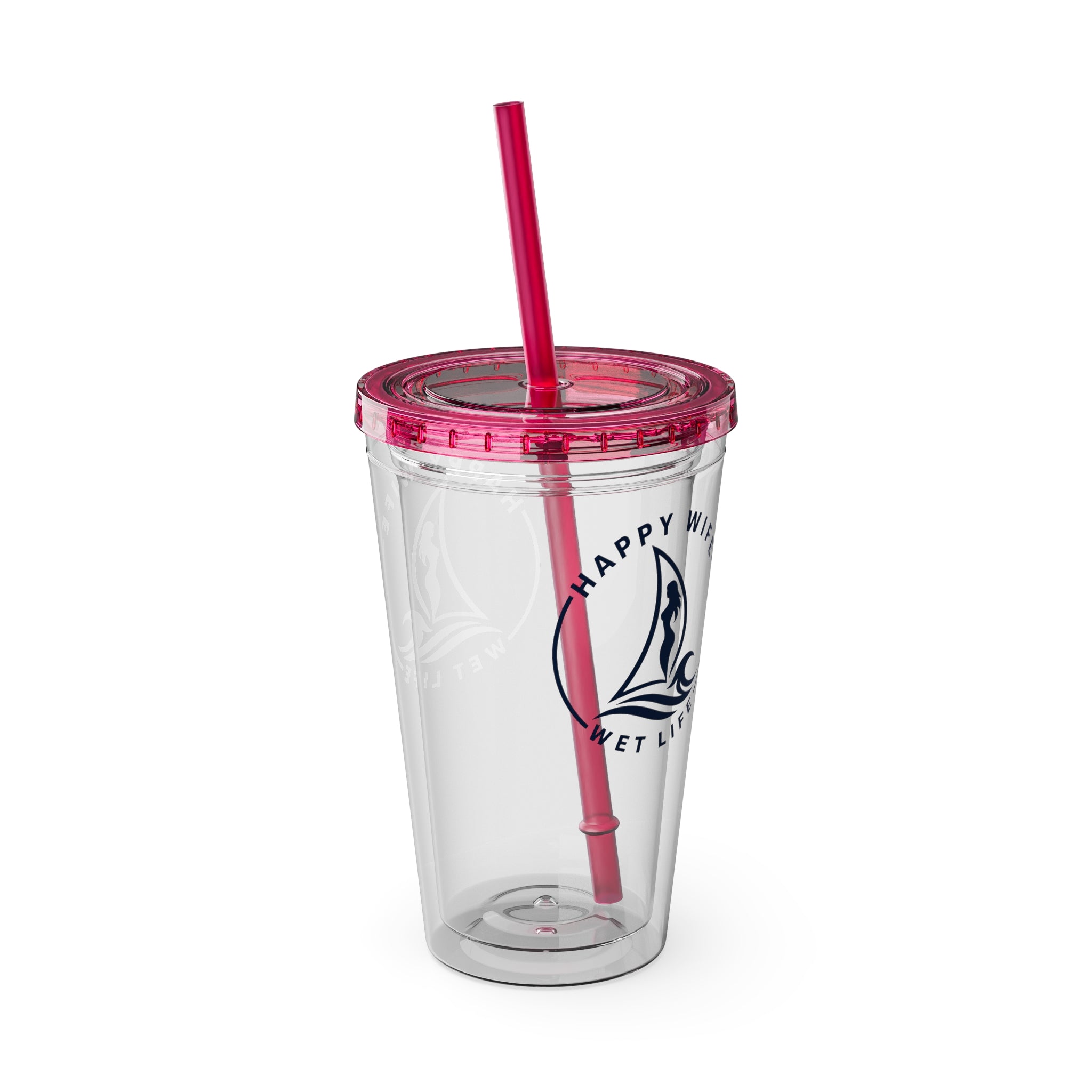 Sunsplash 16oz Tumbler with Straw — Happy Wife Happy Life Sailboat Design