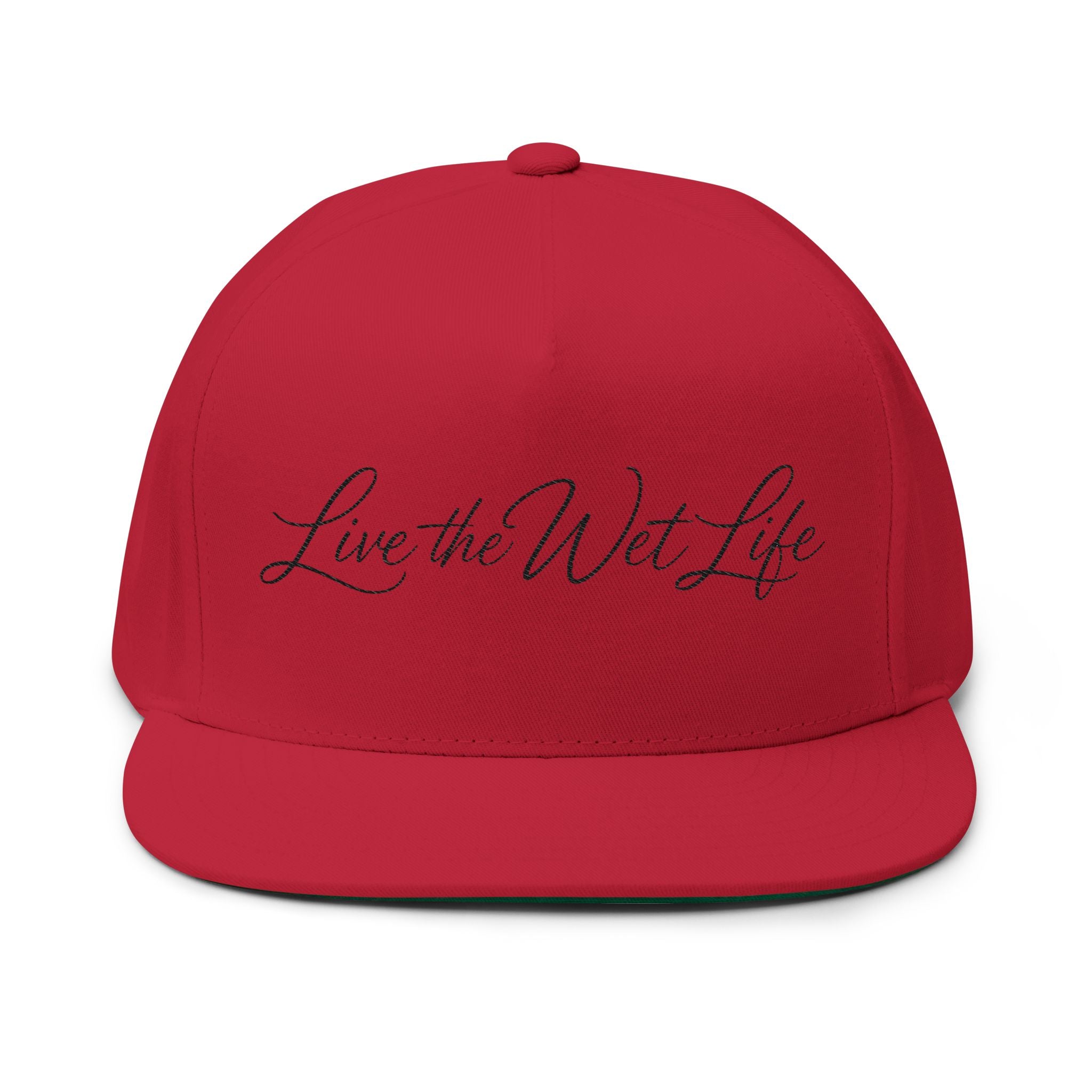 Flat Bill Cap — "Live the Wet Life" Embroidered Snapback (Fishing & Beach Lifestyle)