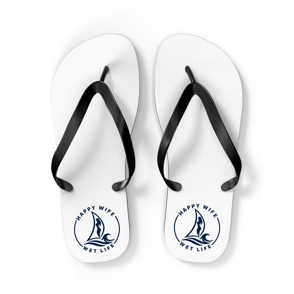 Happy Wife Wet Life Flip Flops — Nautical Beach Sandals for Couples & Vacation
