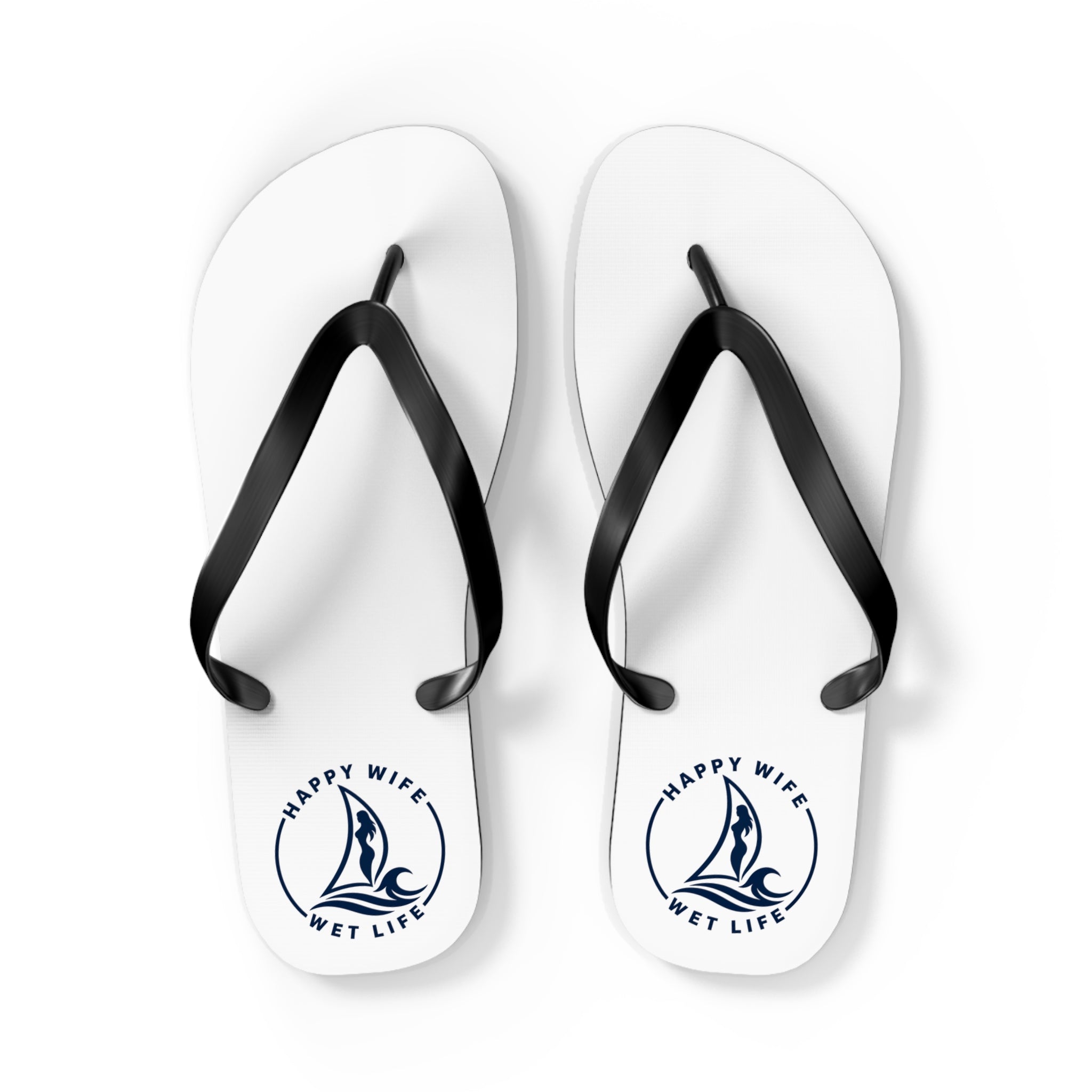 Happy Wife Wet Life Flip Flops — Nautical Beach Sandals for Couples & Vacation