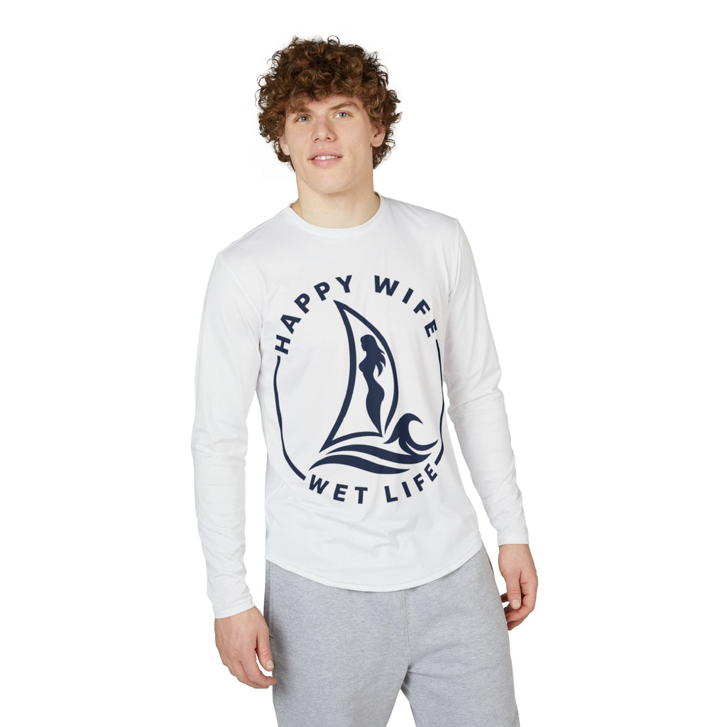 Men's UV Protection Long Sleeve Woman Sailing Shirt — "Happy Wife Wet Life" Coastal Sun Sailing Shirt