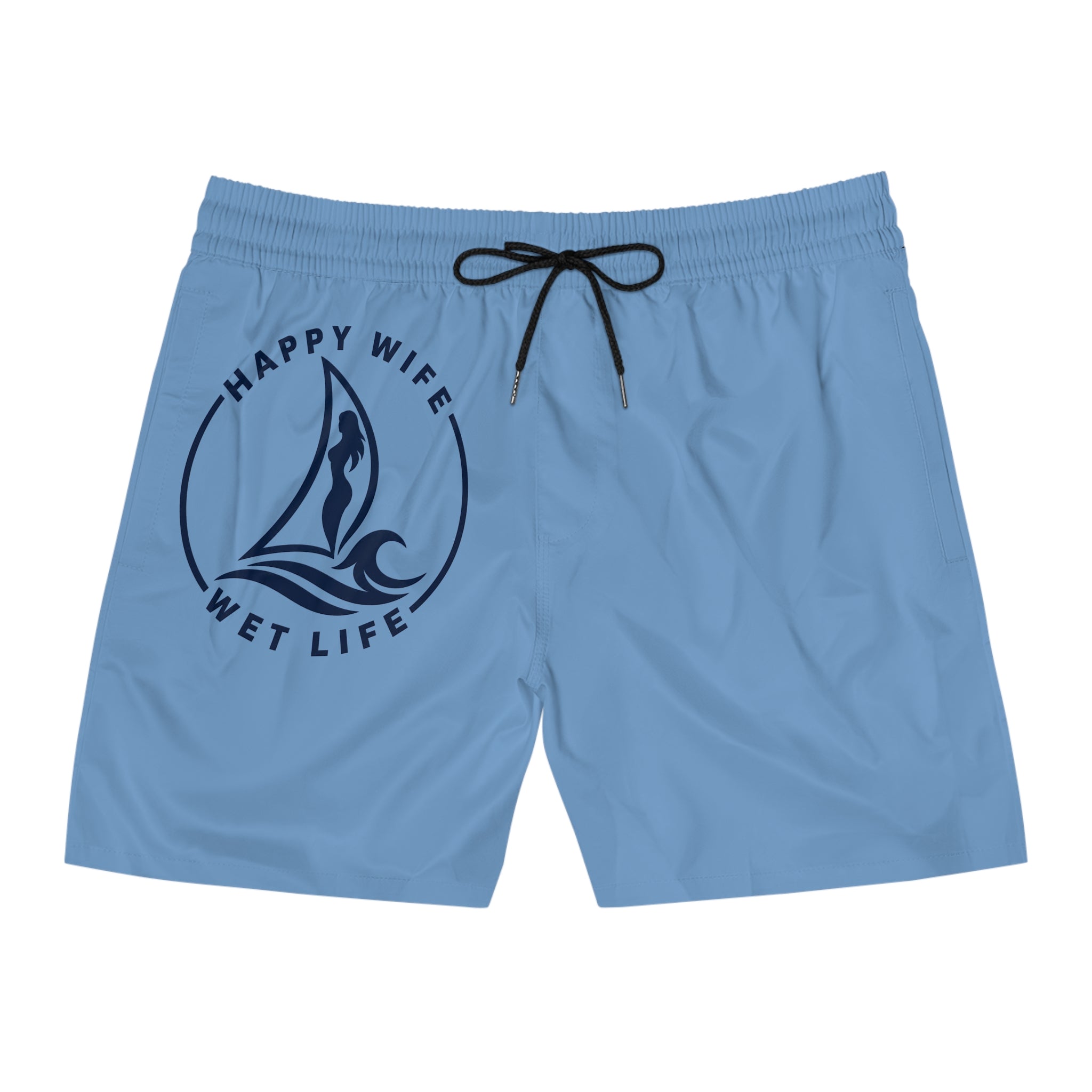 Men's Swim Shorts — "Happy Wife Wet Life" Sailboat Beach Trunk