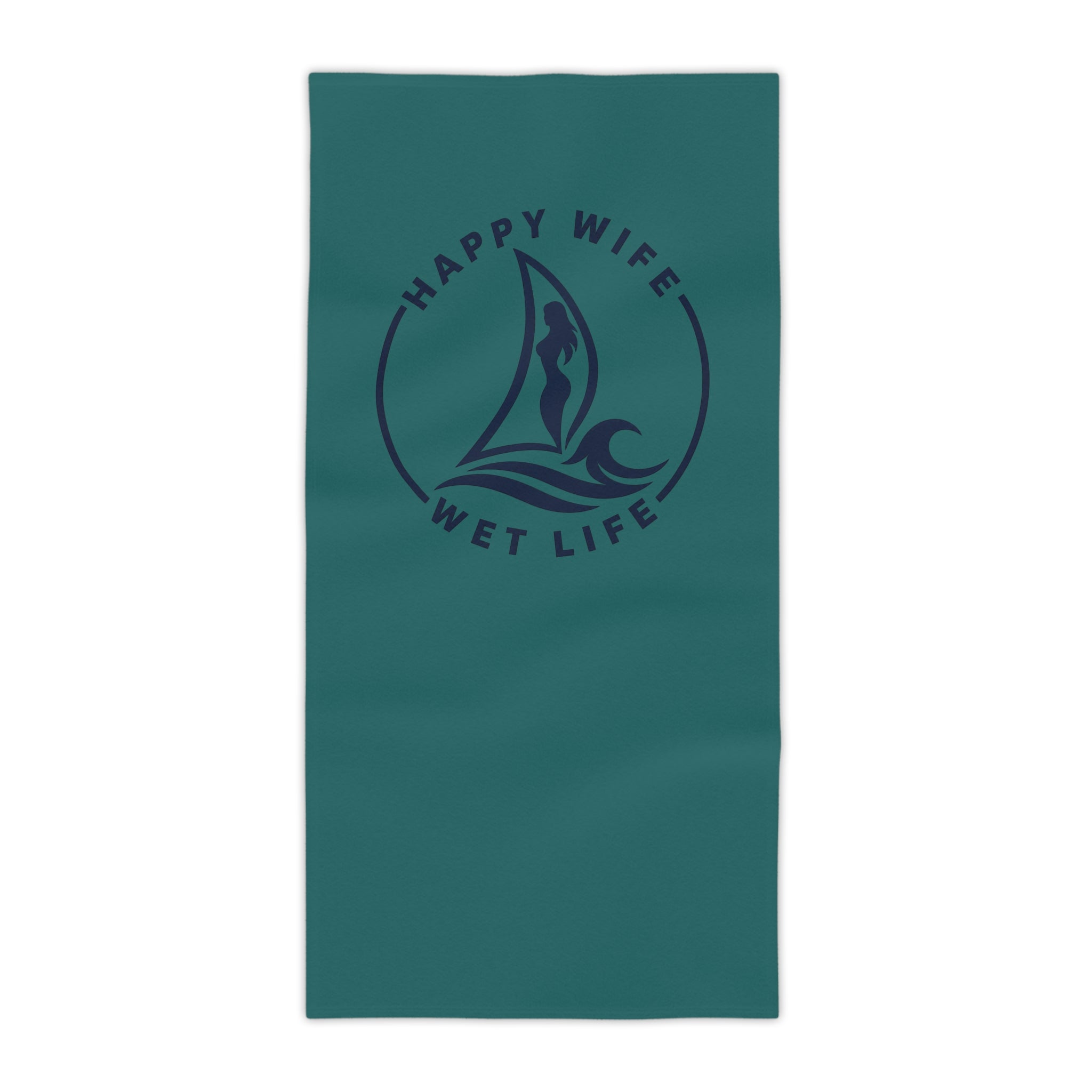 Beach Towel — "Happy Wife, Wet Life" Design (Seafoam)
