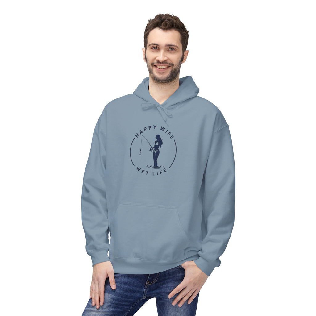 Happy Wife Wet Life Hoodie — Funny Fishing Couple Pullover