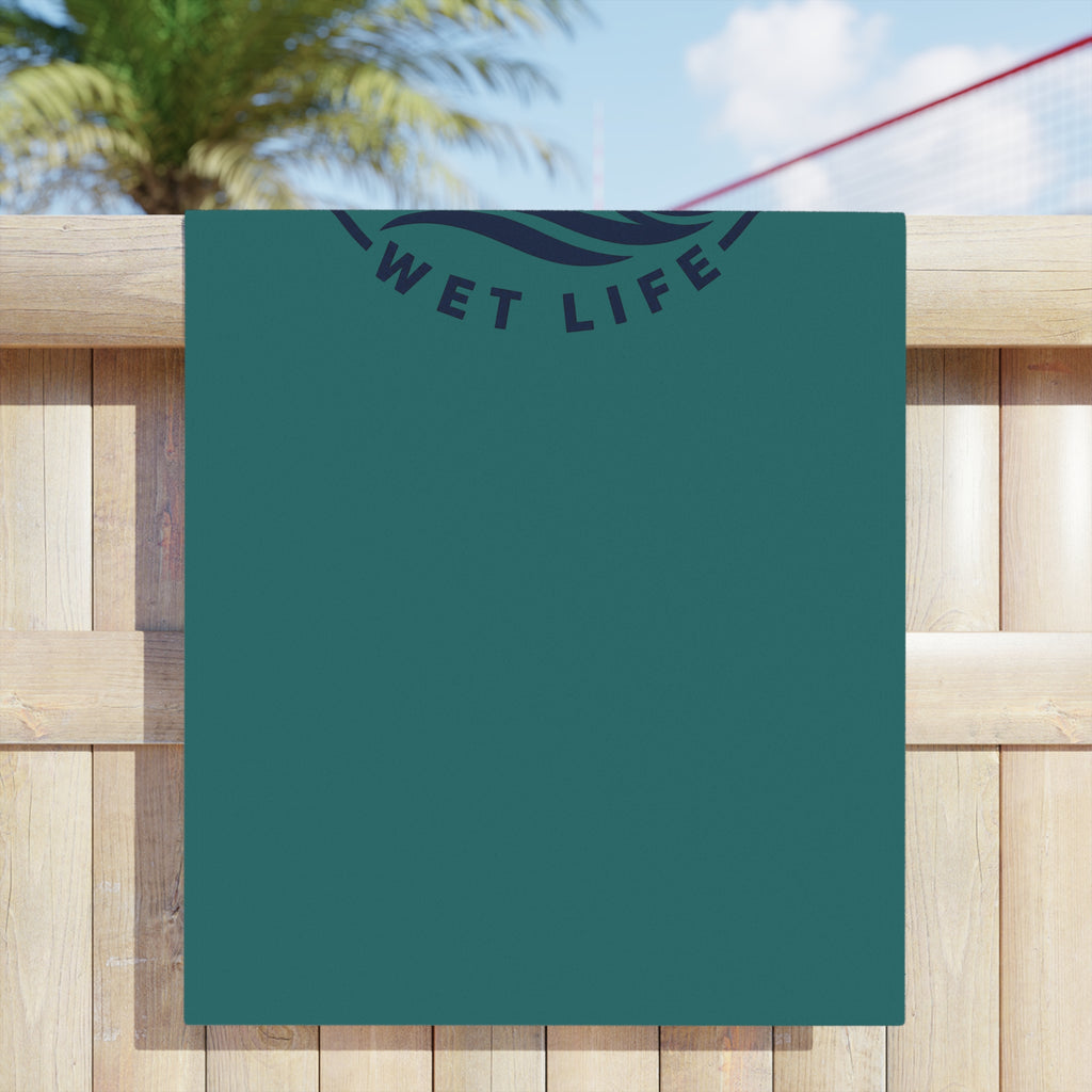 Beach Towel — "Happy Wife, Wet Life" Design (Seafoam)