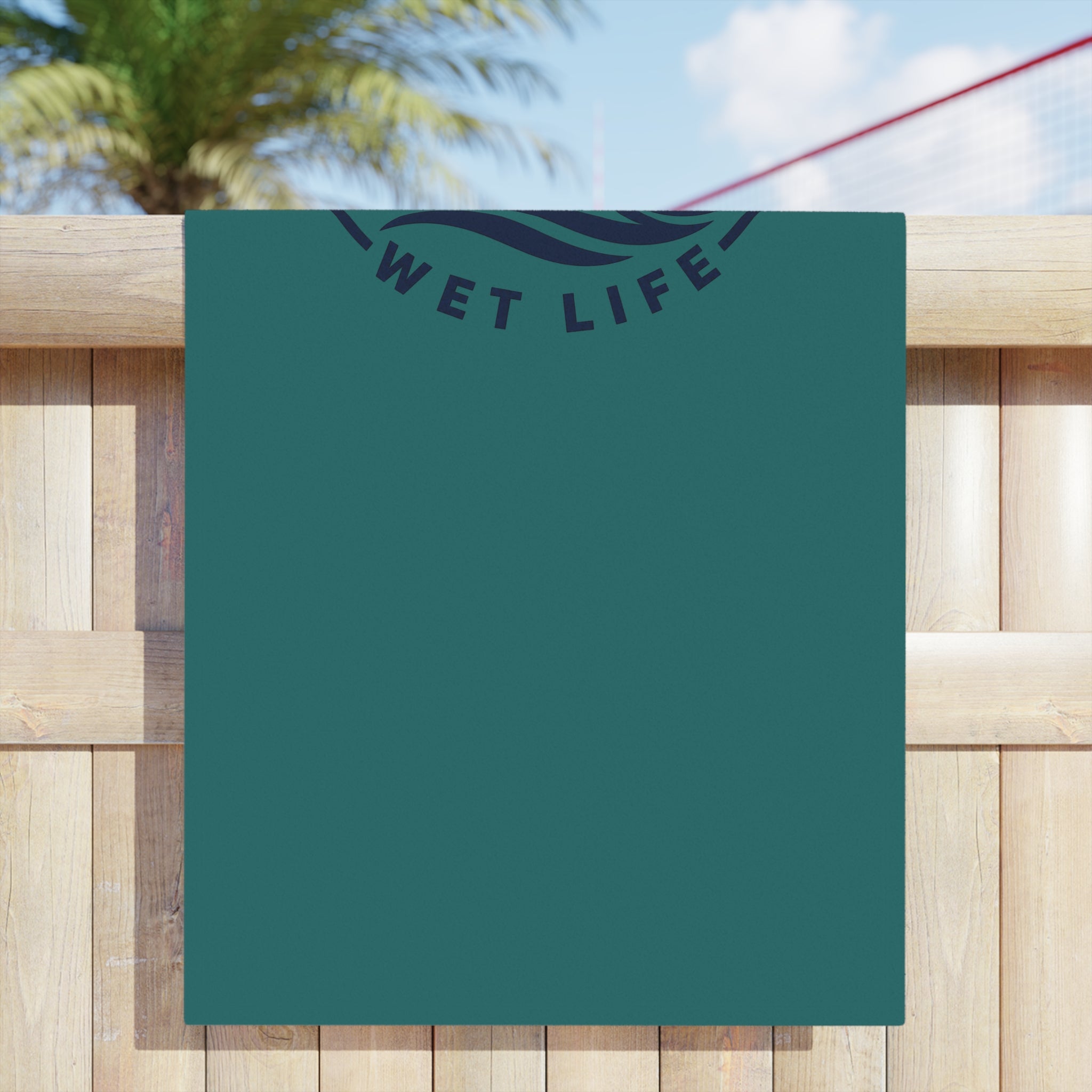 Beach Towel — "Happy Wife, Wet Life" Design (Seafoam)