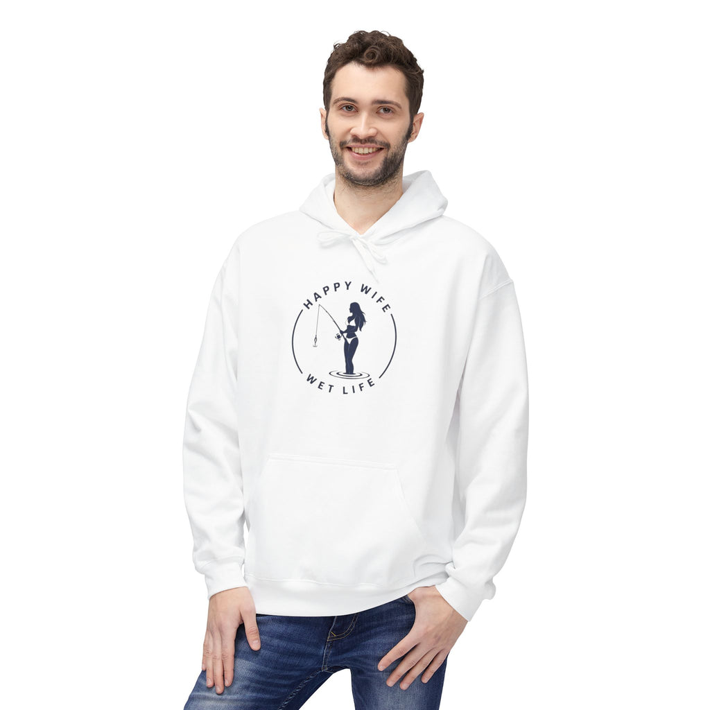Happy Wife Wet Life Hoodie — Funny Fishing Couple Pullover