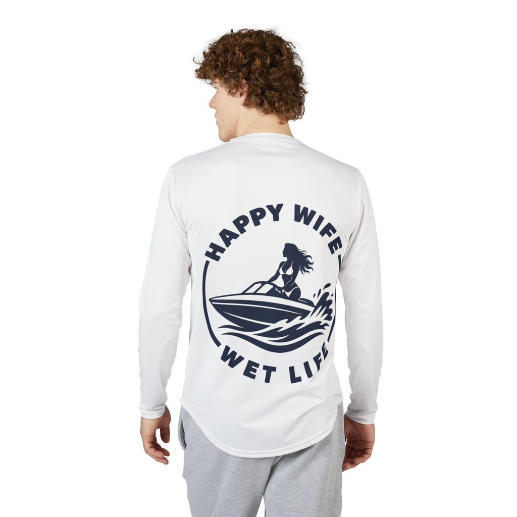 Men's UV Protection Long Sleeve Boating Shirt — "Happy Wife Wet Life" Coastal Sun Boating Shirt