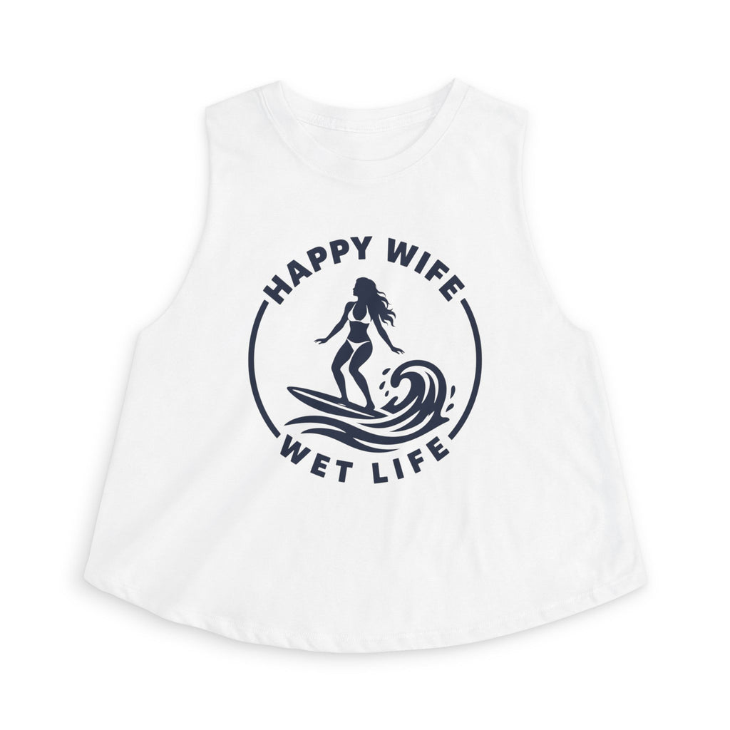 Happy Wife Wet Life Woman Surfing Crop Top — Surfing Summer Tank for Surfing Wives