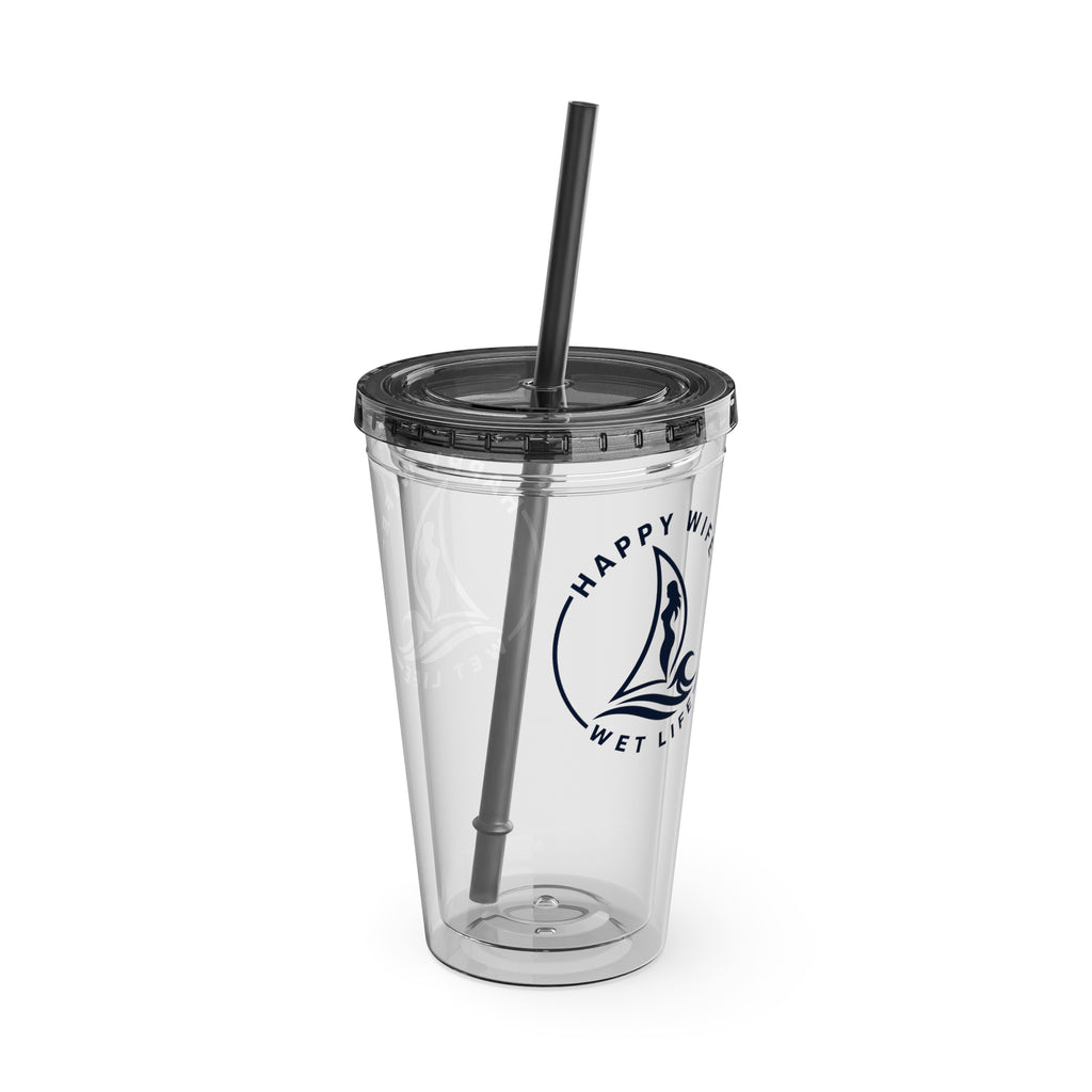 Sunsplash 16oz Tumbler with Straw — Happy Wife Happy Life Sailboat Design