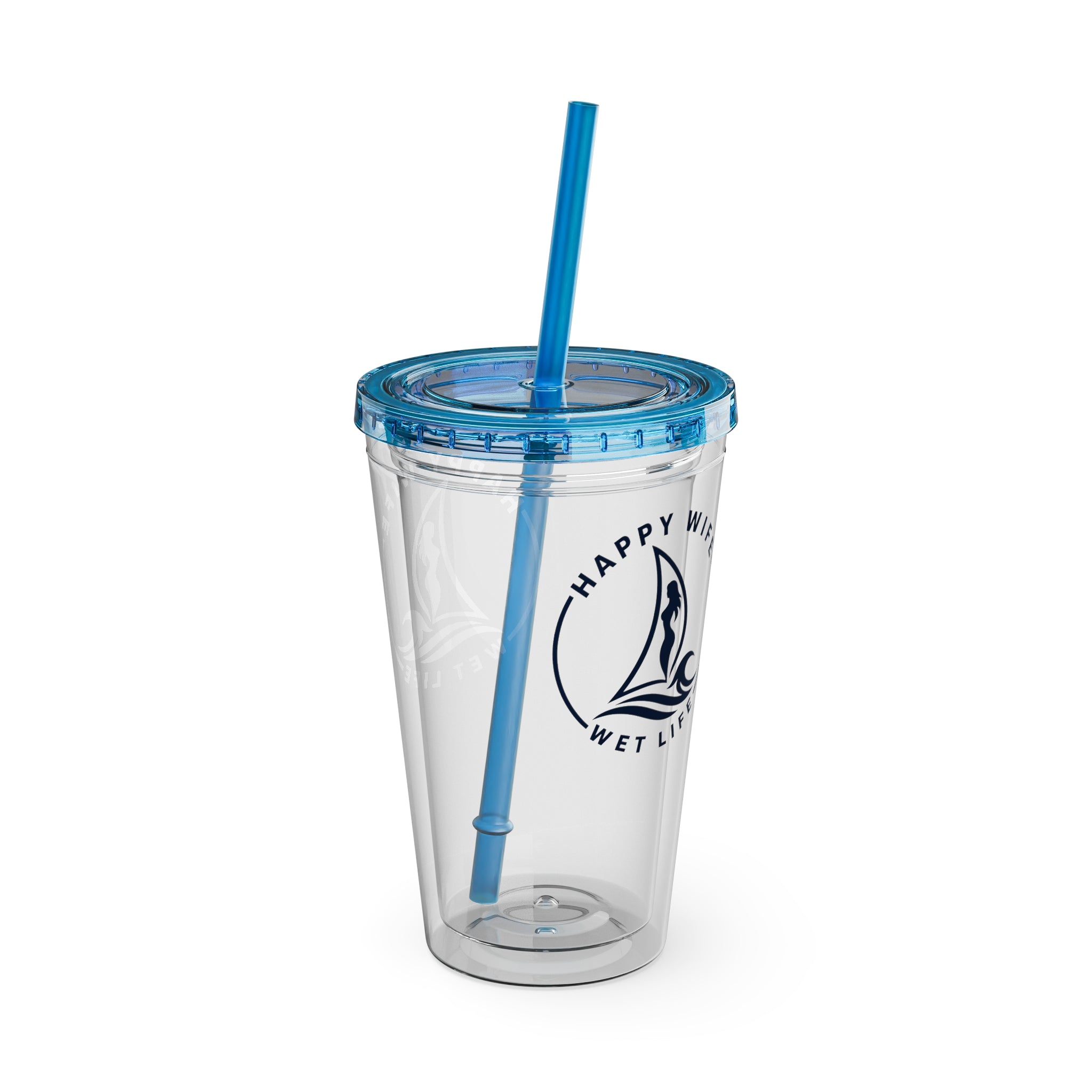 Sunsplash 16oz Tumbler with Straw — Happy Wife Happy Life Sailboat Design