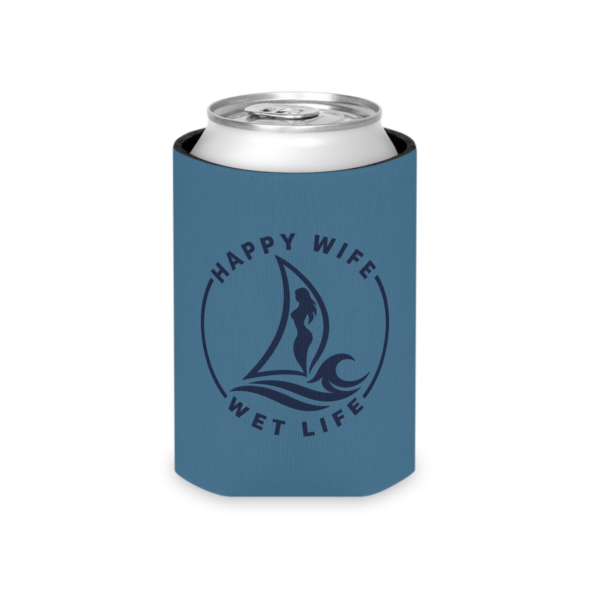 Happy Wife Wet Life Can Cooler — Nautical Sailboat Beer Koozie
