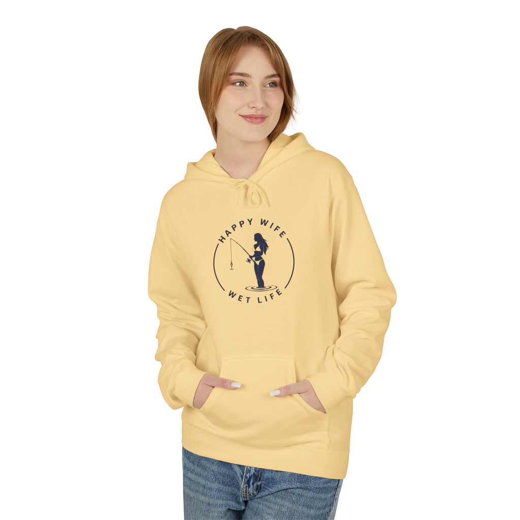 Happy Wife Wet Life Hoodie — Funny Fishing Couple Pullover