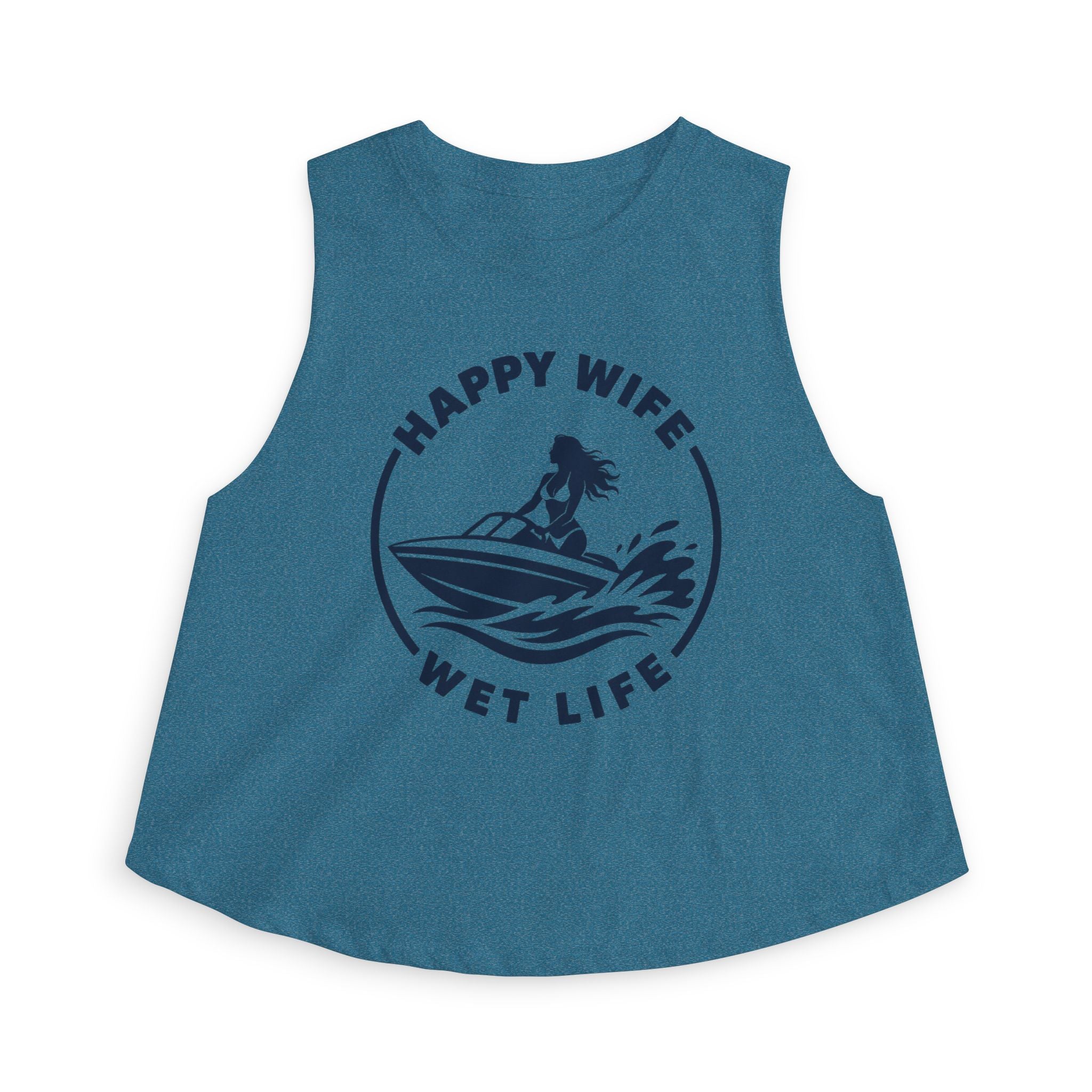 Happy Wife Wet Life Woman Boating Crop Top — Boating Summer Tank for Surfing Wives
