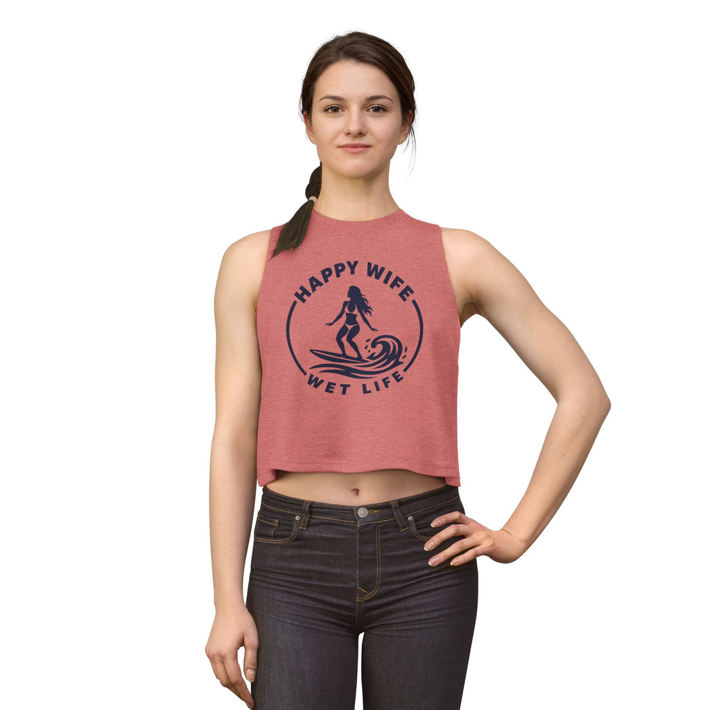 Happy Wife Wet Life Woman Surfing Crop Top — Surfing Summer Tank for Surfing Wives