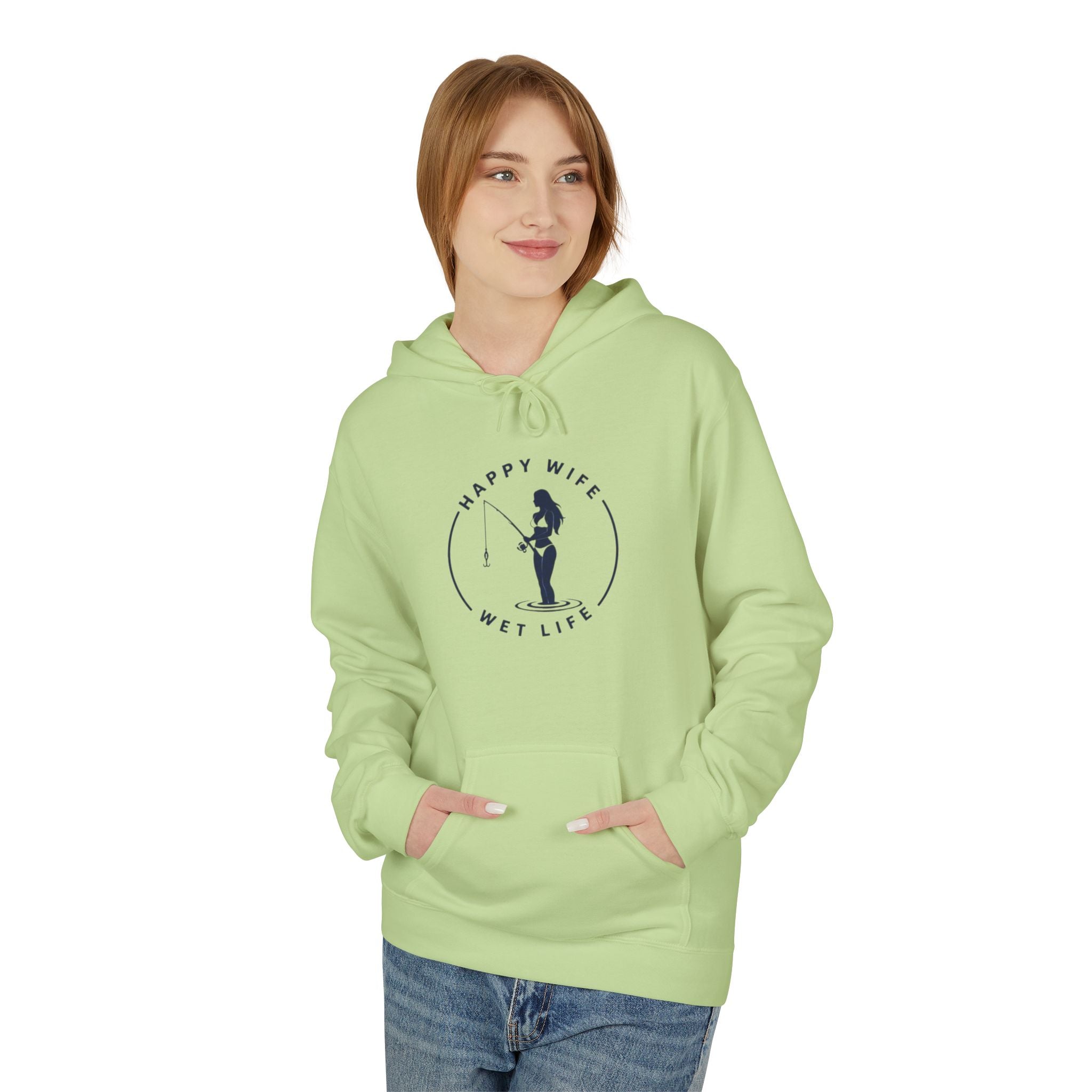 Happy Wife Wet Life Hoodie — Funny Fishing Couple Pullover