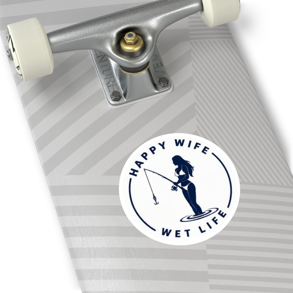 Happy Wife Wet Life Round Fishing Sticker