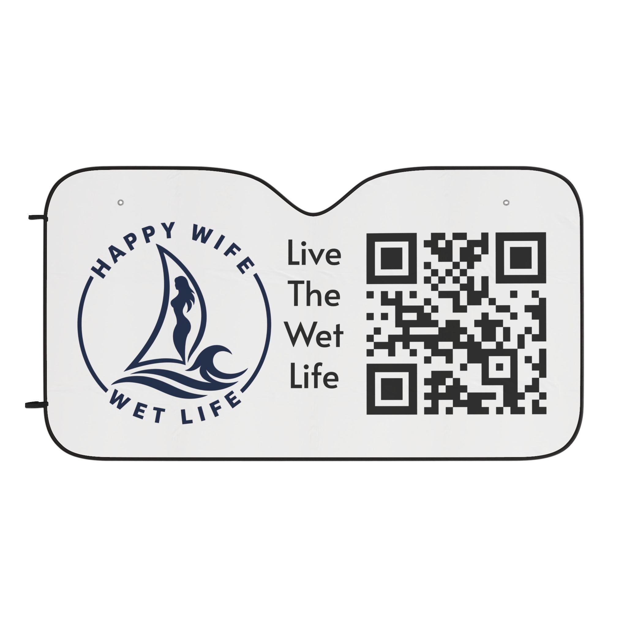Car Sun Shade – "Happy Wife Wet Life" Sailboat Design with QR Code