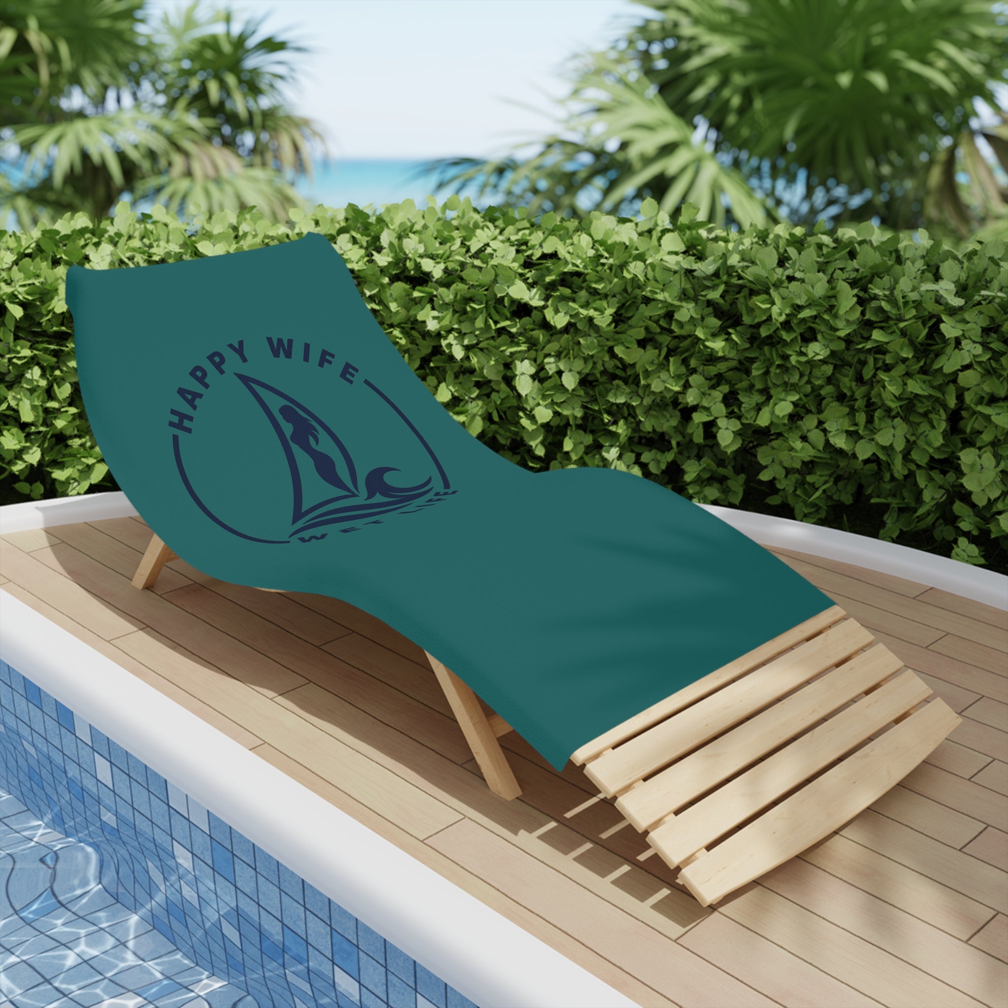 Beach Towel — "Happy Wife, Wet Life" Design (Seafoam)