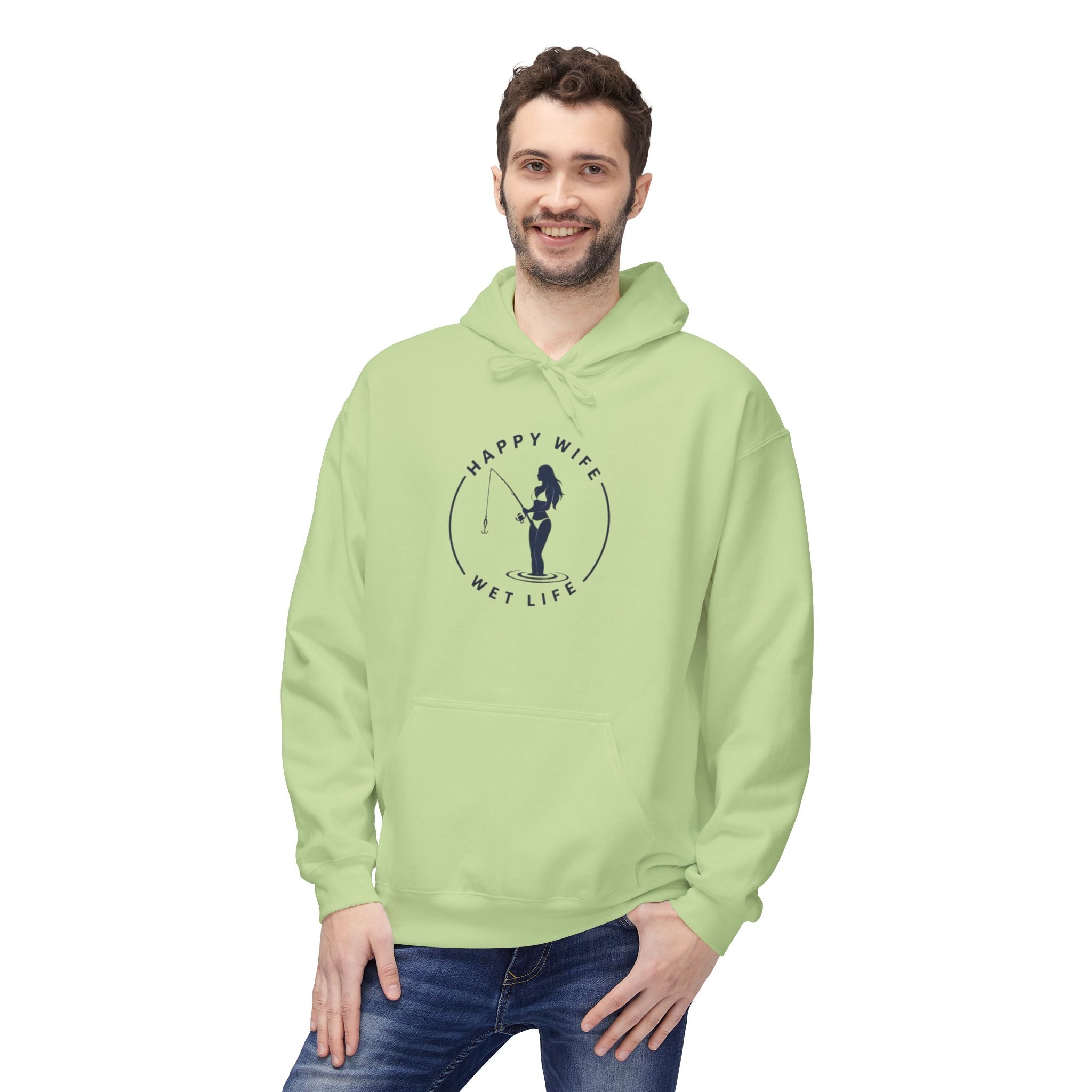 Happy Wife Wet Life Hoodie — Funny Fishing Couple Pullover