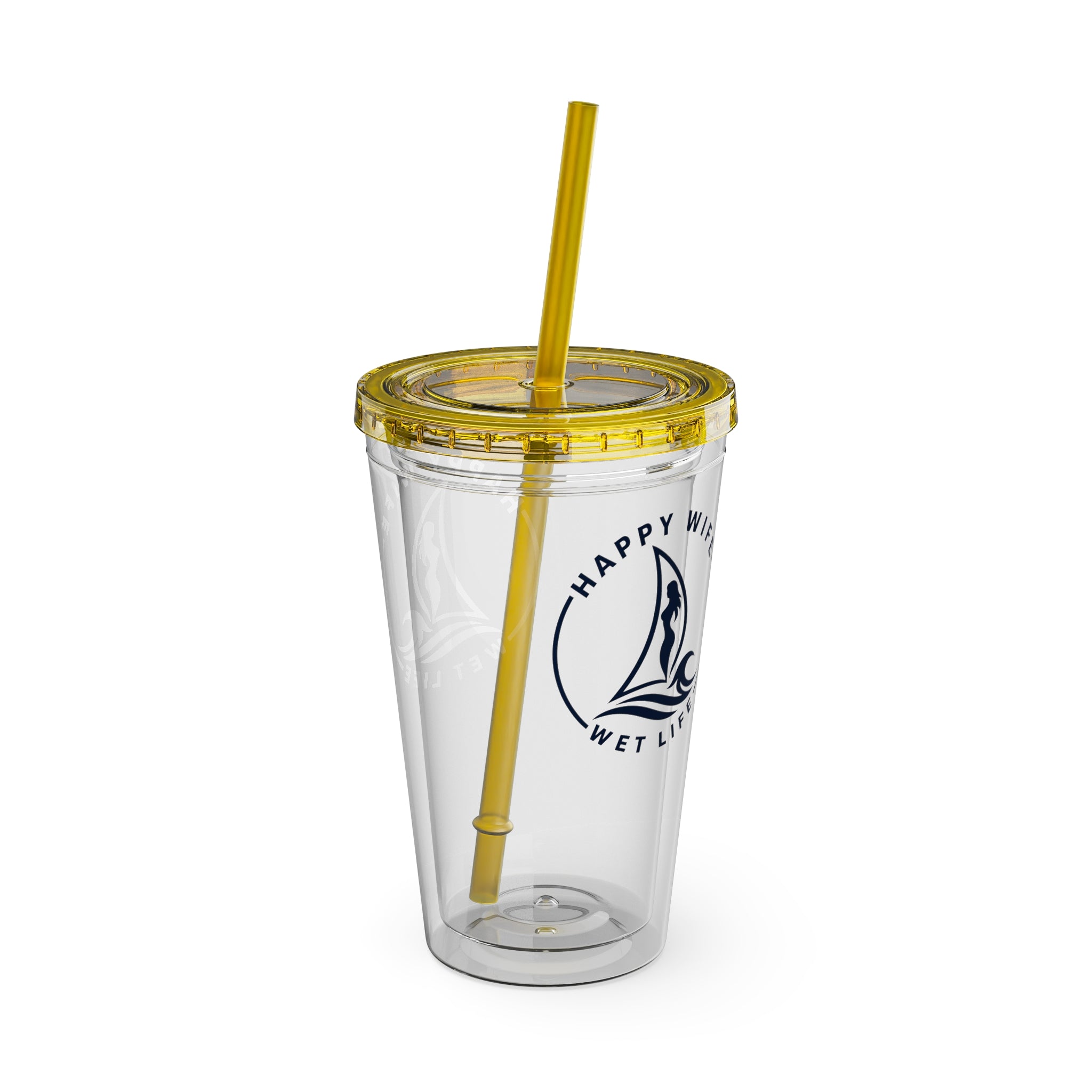 Sunsplash 16oz Tumbler with Straw — Happy Wife Happy Life Sailboat Design
