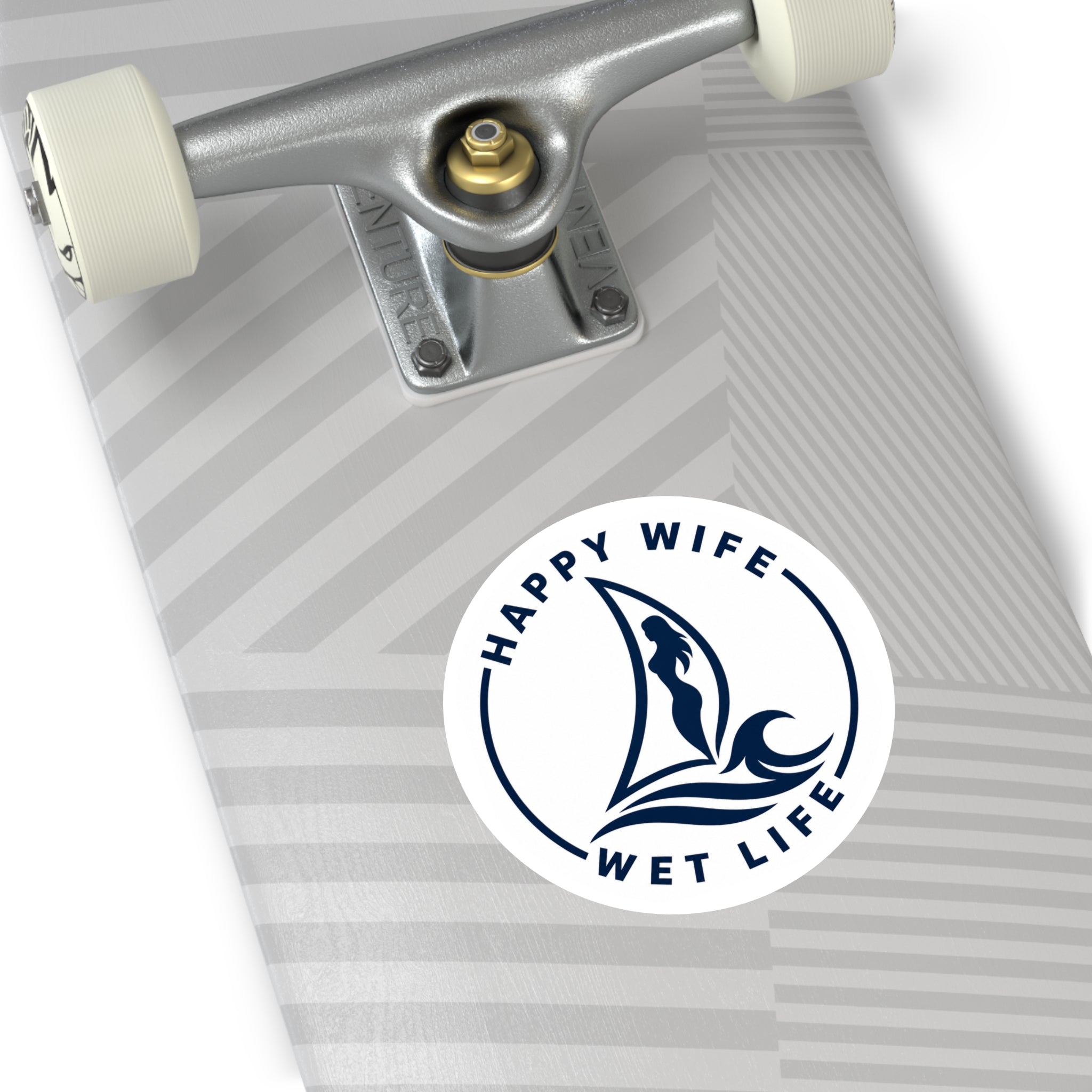 Round Sticker — "Happy Wife, Wet Life" Sailboat Mermaid Decal