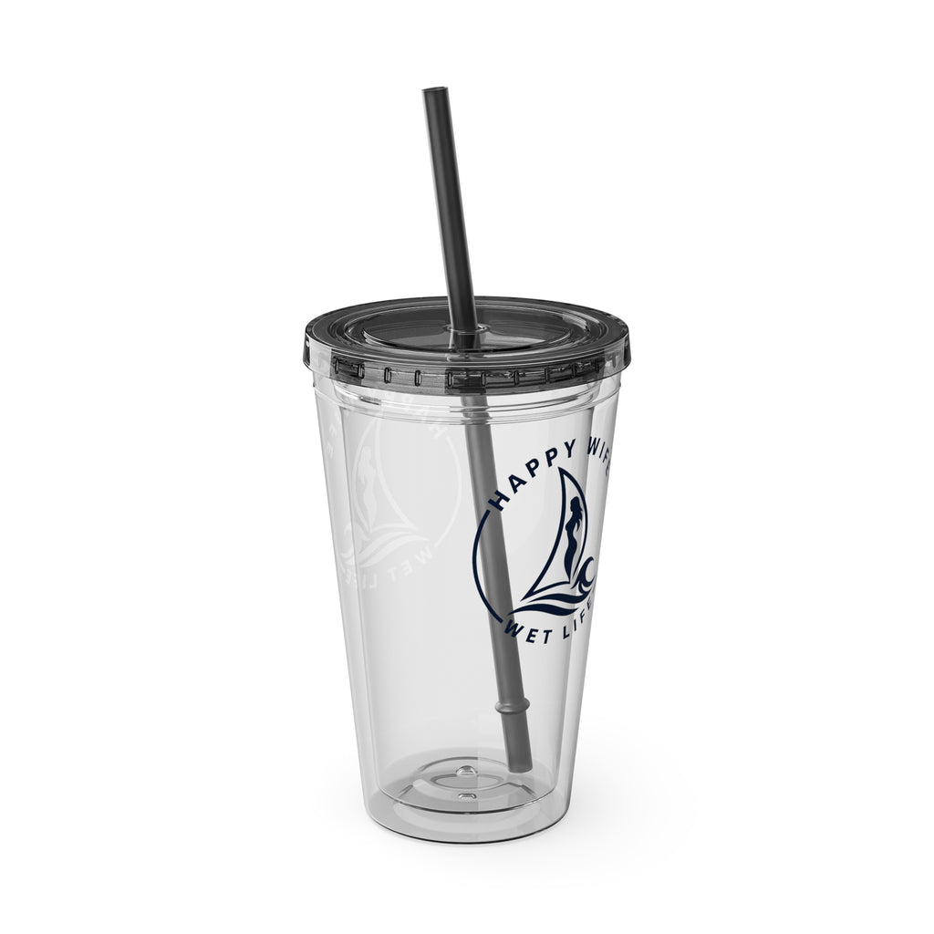 Sunsplash 16oz Tumbler with Straw — Happy Wife Happy Life Sailboat Design