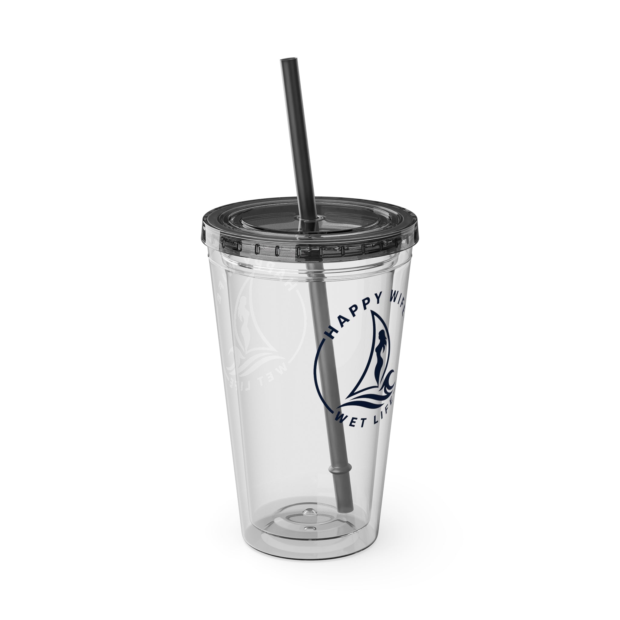 Sunsplash 16oz Tumbler with Straw — Happy Wife Happy Life Sailboat Design