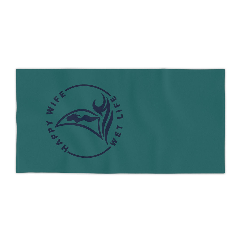 Beach Towel — "Happy Wife, Wet Life" Design (Seafoam)
