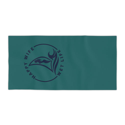 Beach Towel — "Happy Wife, Wet Life" Design (Seafoam)