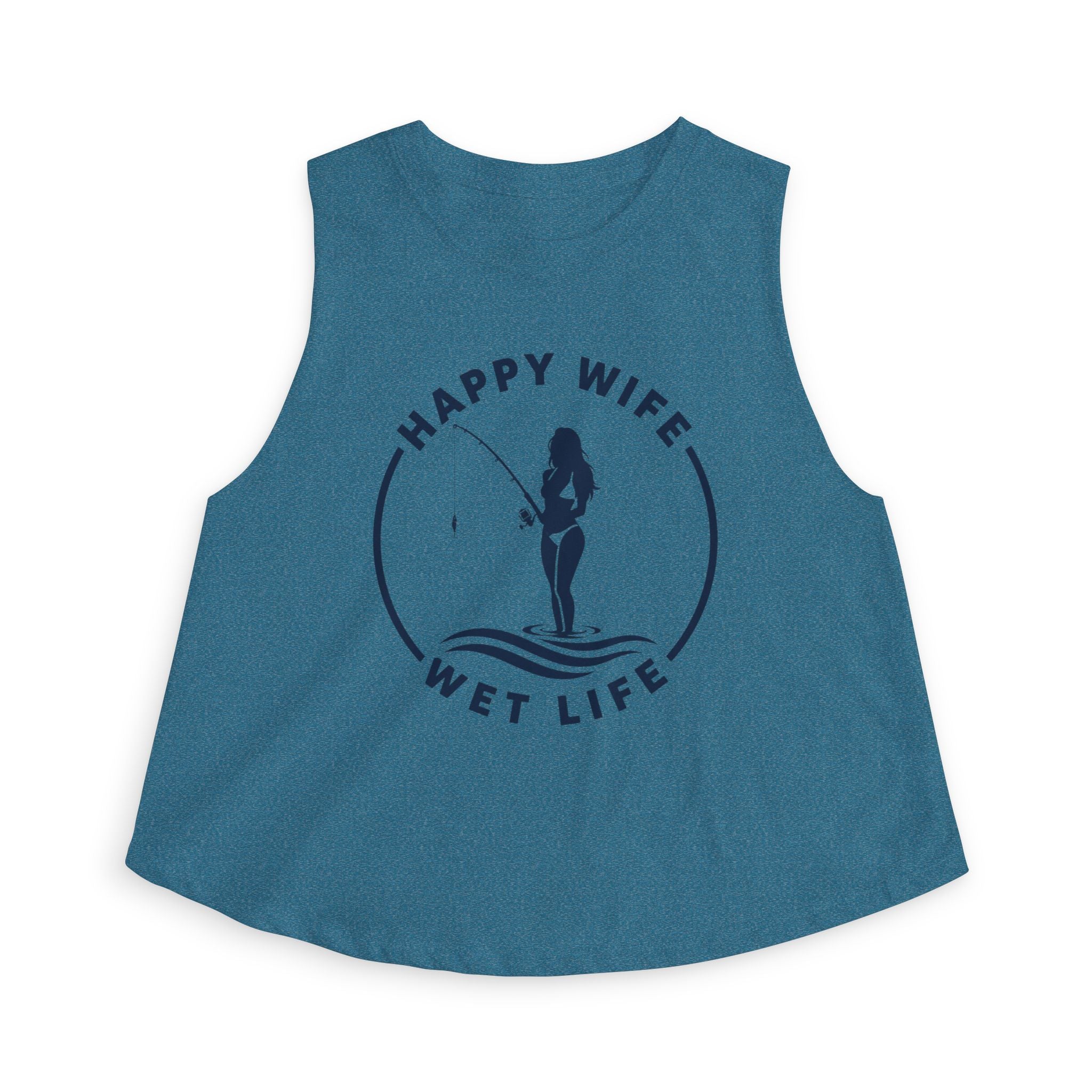 Happy Wife Wet Life Woman Fishing Crop Top — Fishing Summer Tank for Surfing Wives
