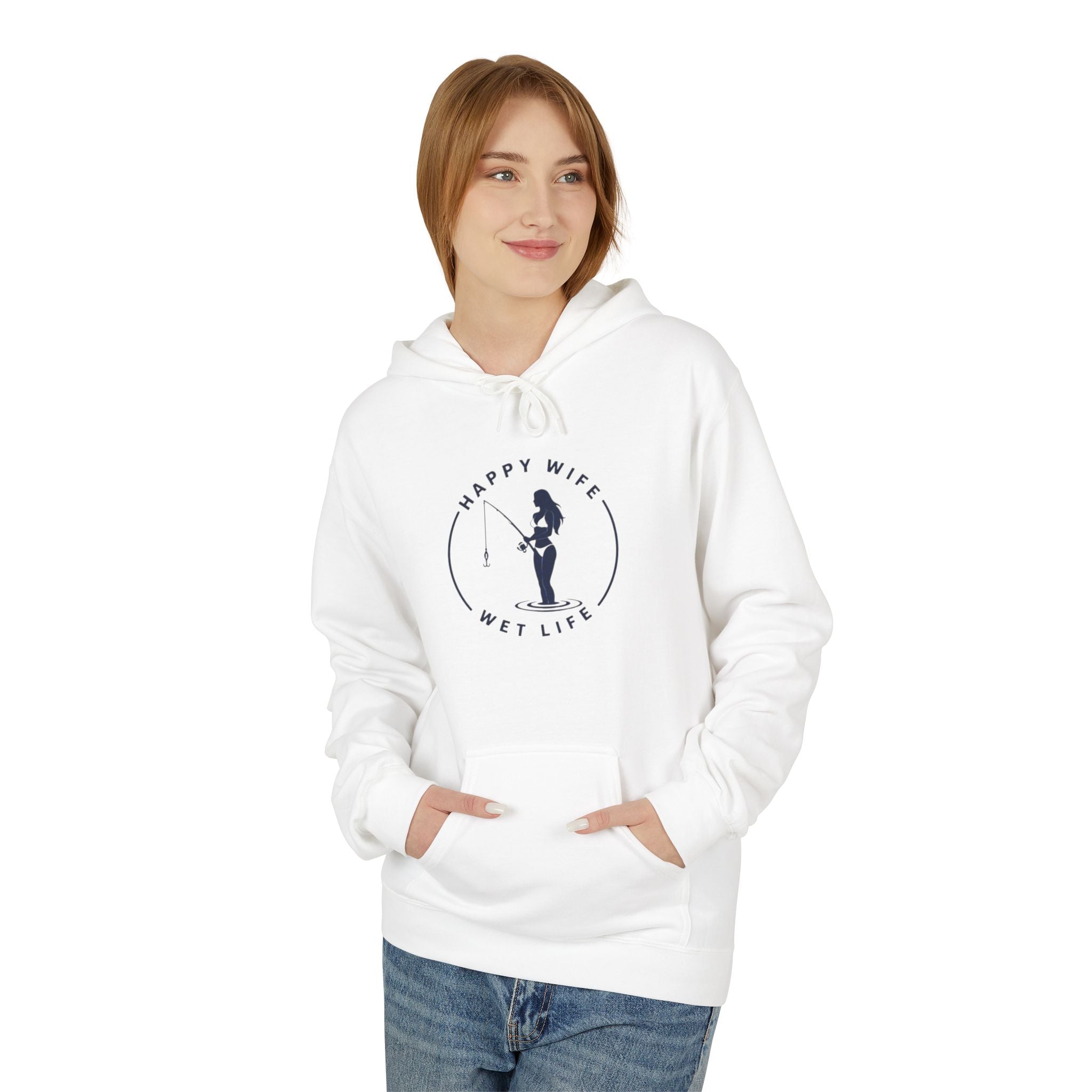 Happy Wife Wet Life Hoodie — Funny Fishing Couple Pullover