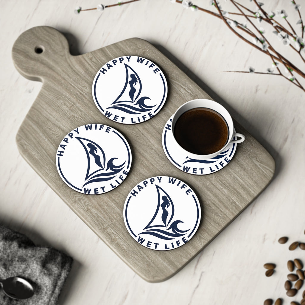 Happy Wife Wet Life Coasters — Nautical Sailboat Cork Drink Coasters