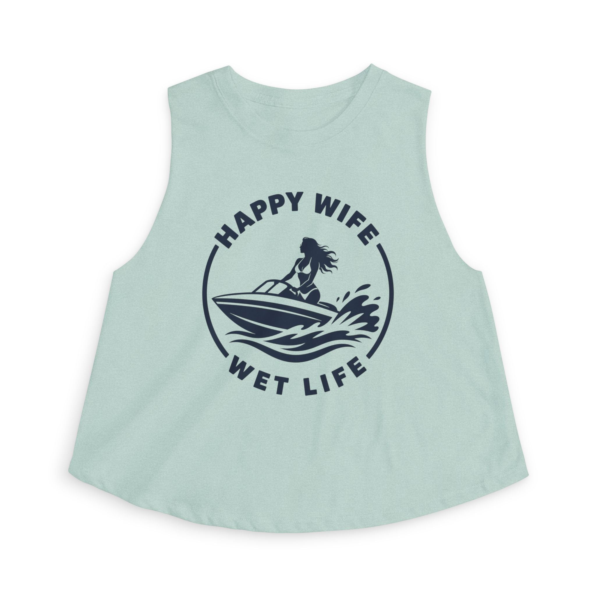 Happy Wife Wet Life Woman Boating Crop Top — Boating Summer Tank for Surfing Wives