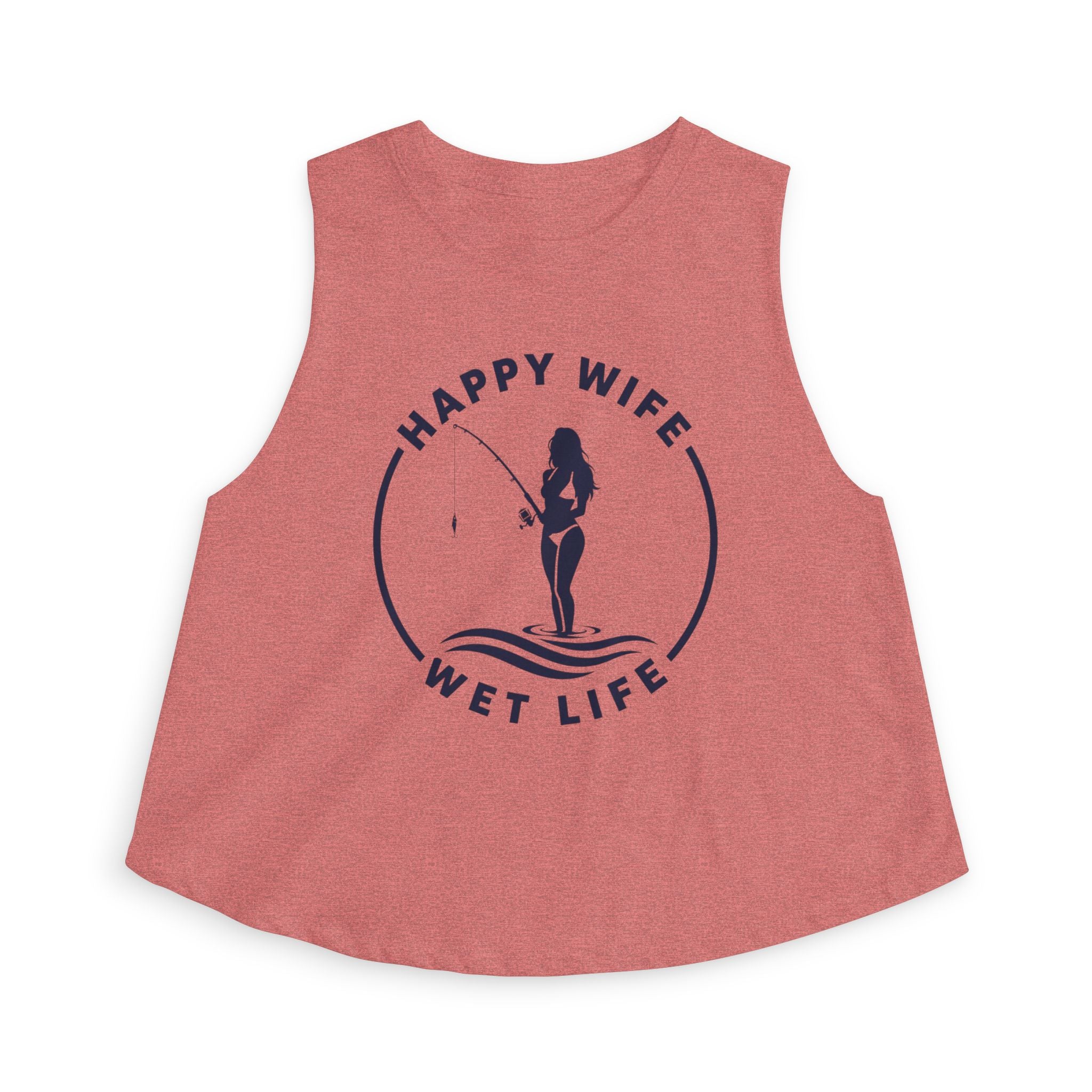Happy Wife Wet Life Woman Fishing Crop Top — Fishing Summer Tank for Surfing Wives