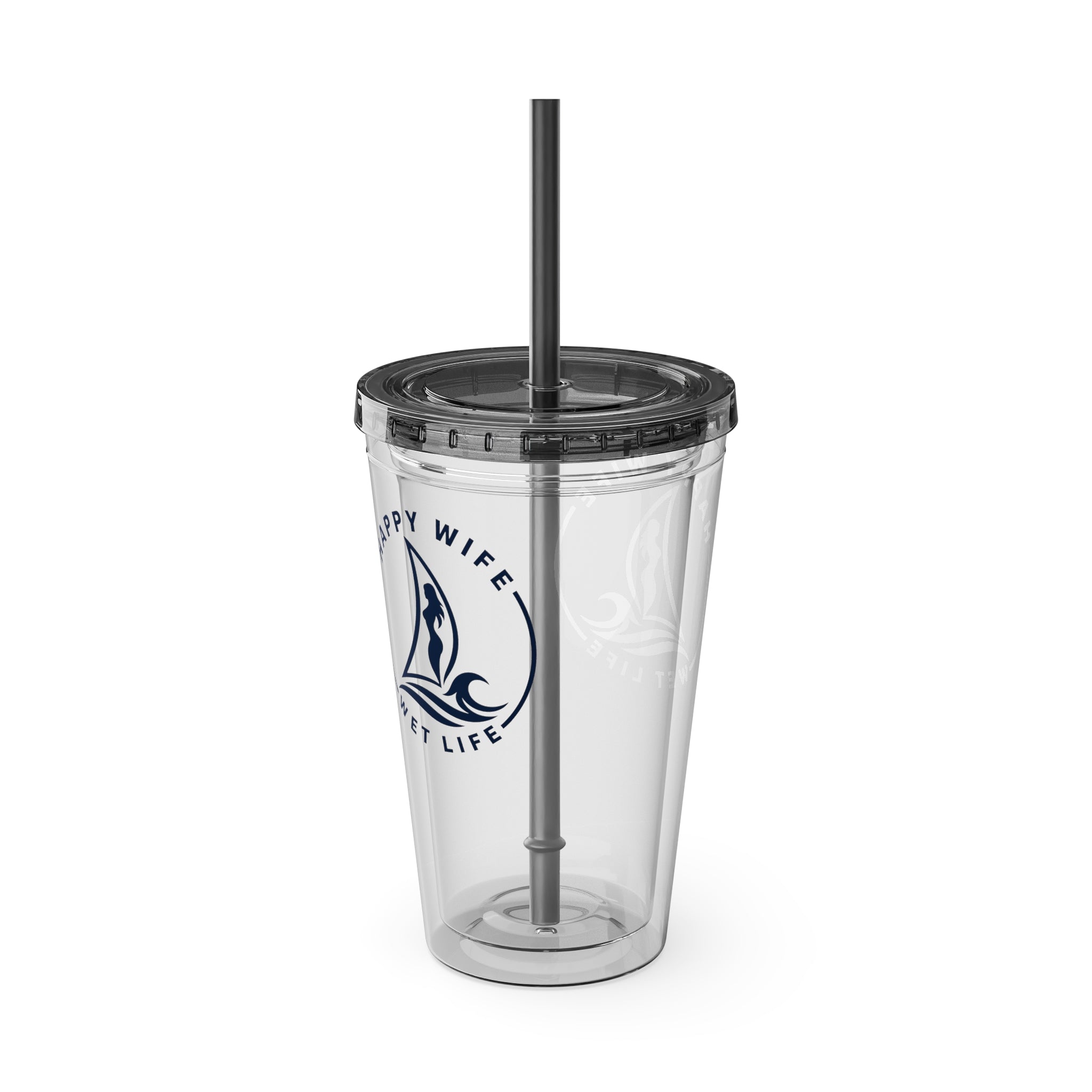 Sunsplash 16oz Tumbler with Straw — Happy Wife Happy Life Sailboat Design