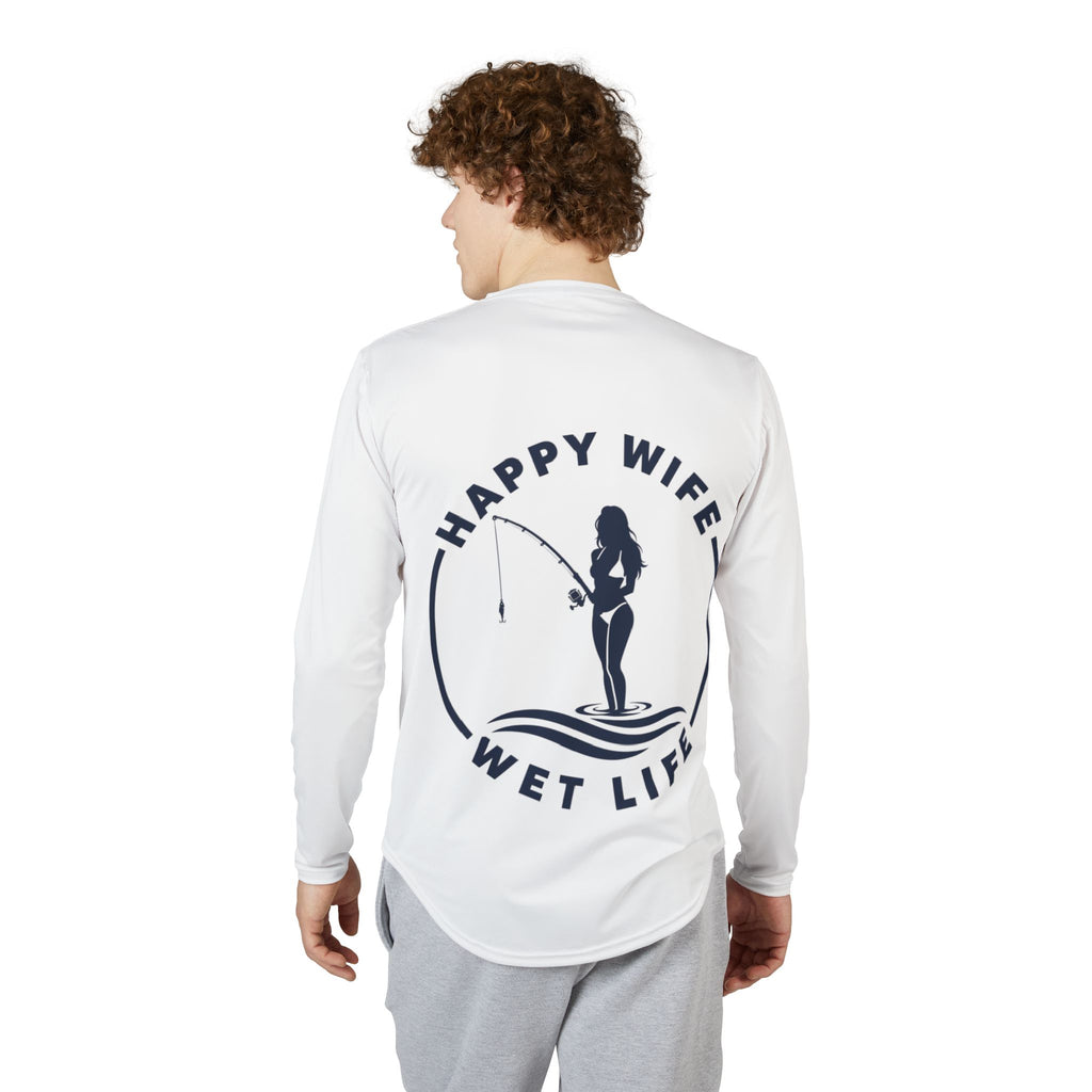 Men's UV Protection Long Sleeve Woman Fishing Shirt — "Happy Wife Wet Life" Coastal Sun Fishing Shirt