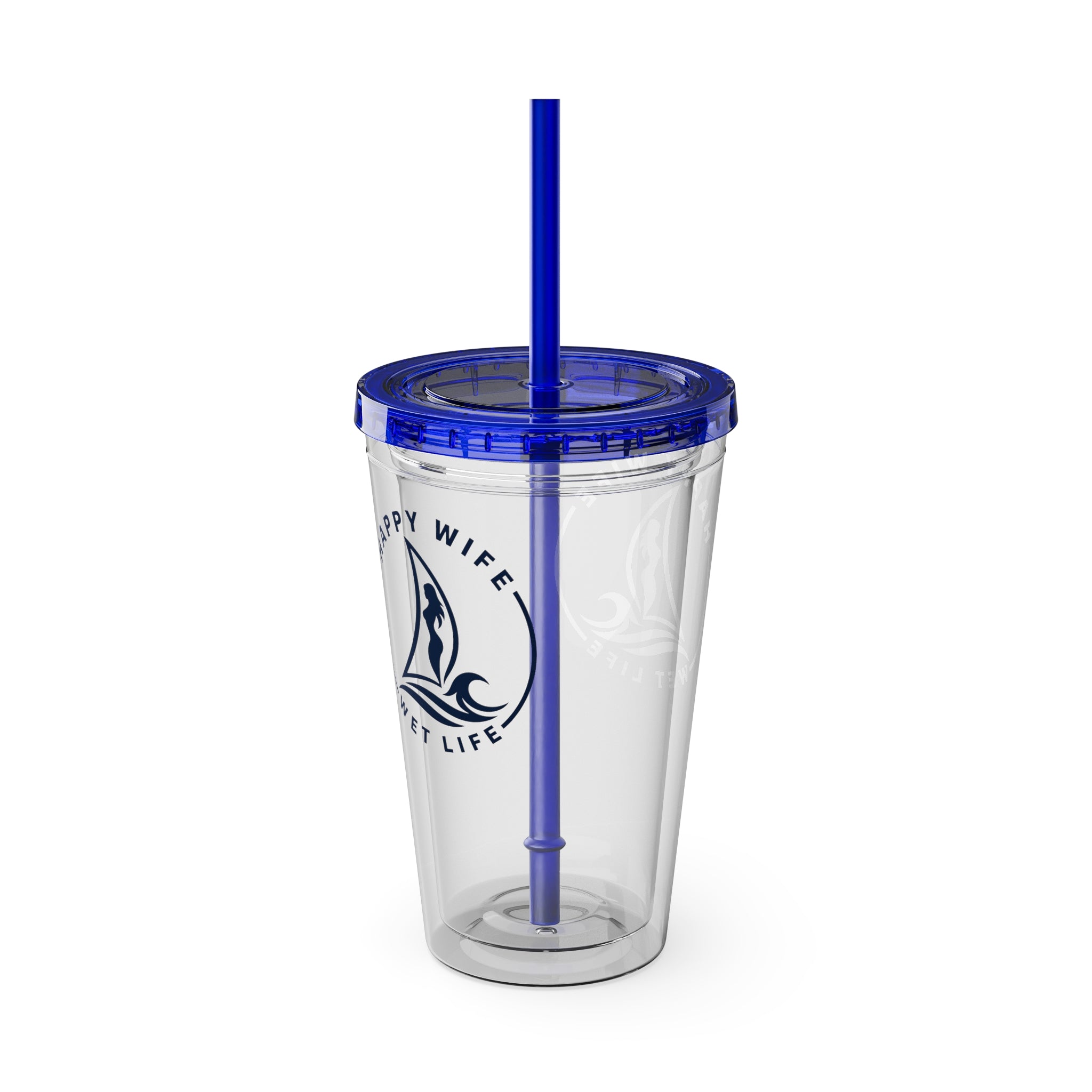 Sunsplash 16oz Tumbler with Straw — Happy Wife Happy Life Sailboat Design