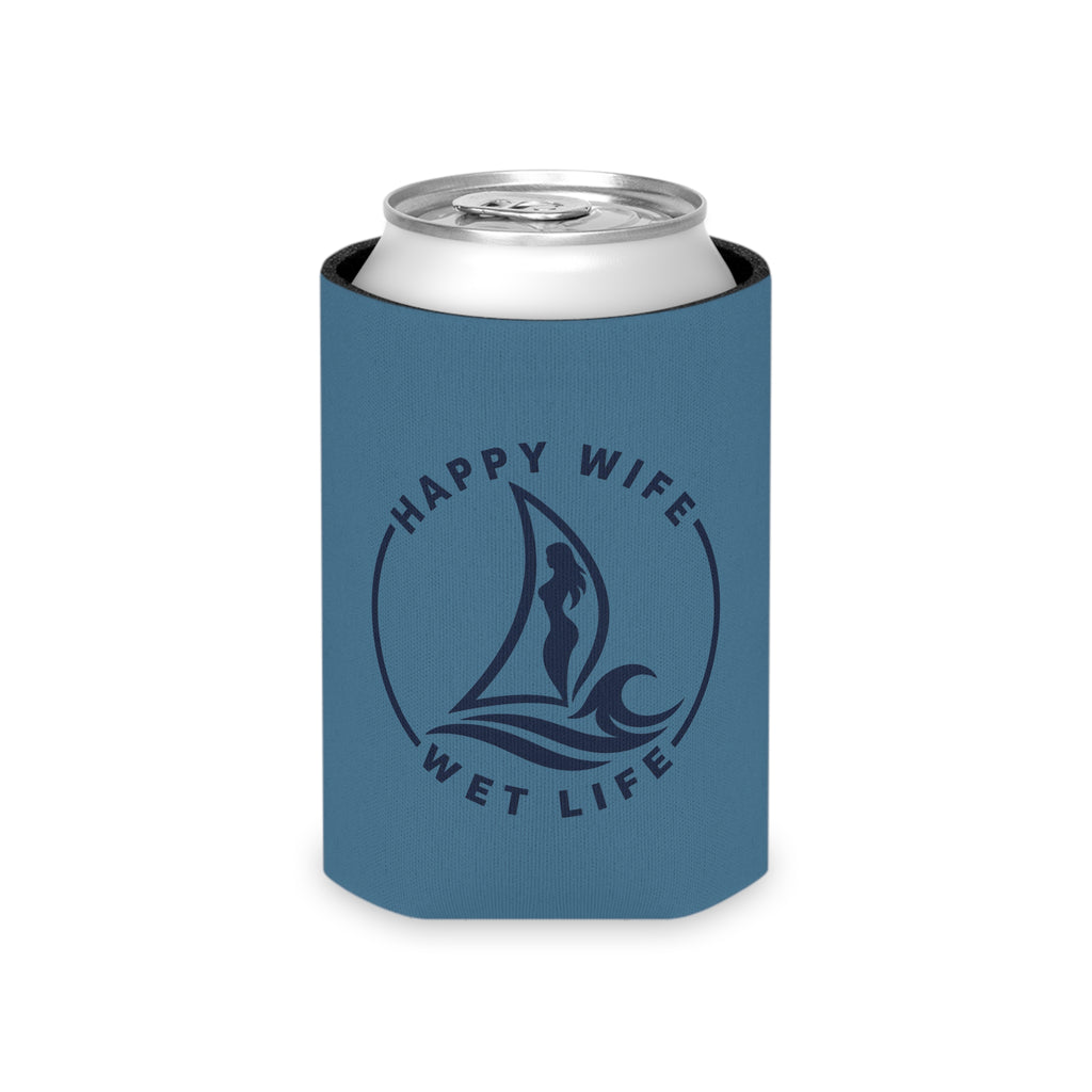Happy Wife Wet Life Can Cooler — Nautical Sailboat Beer Koozie