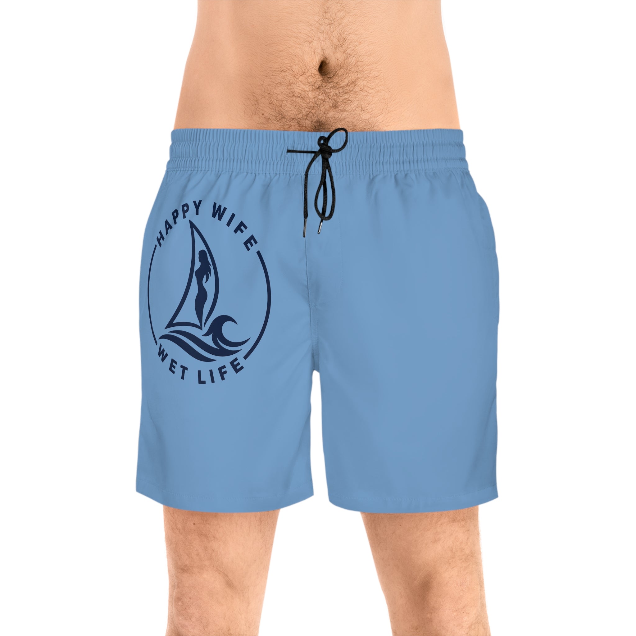 Men's Swim Shorts — "Happy Wife Wet Life" Sailboat Beach Trunk