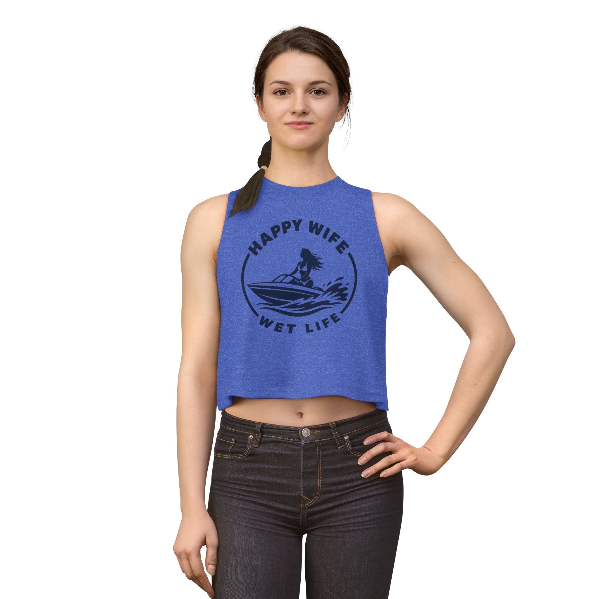 Happy Wife Wet Life Woman Boating Crop Top — Boating Summer Tank for Surfing Wives