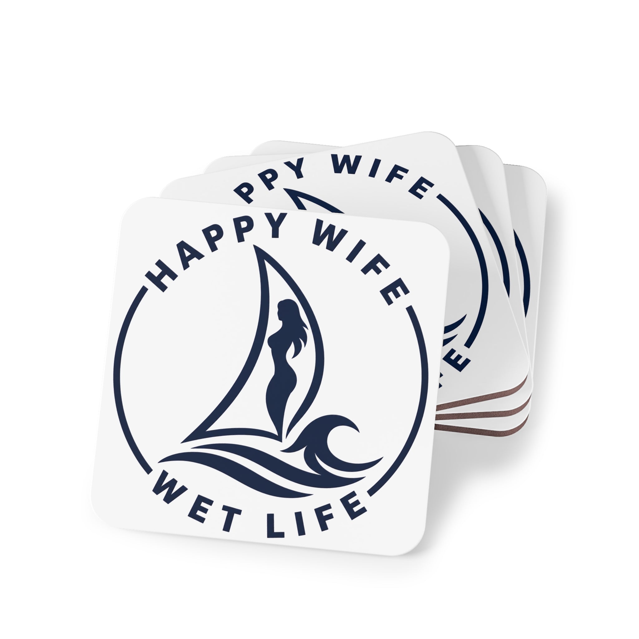 Happy Wife Wet Life Coasters — Nautical Sailboat Cork Drink Coasters