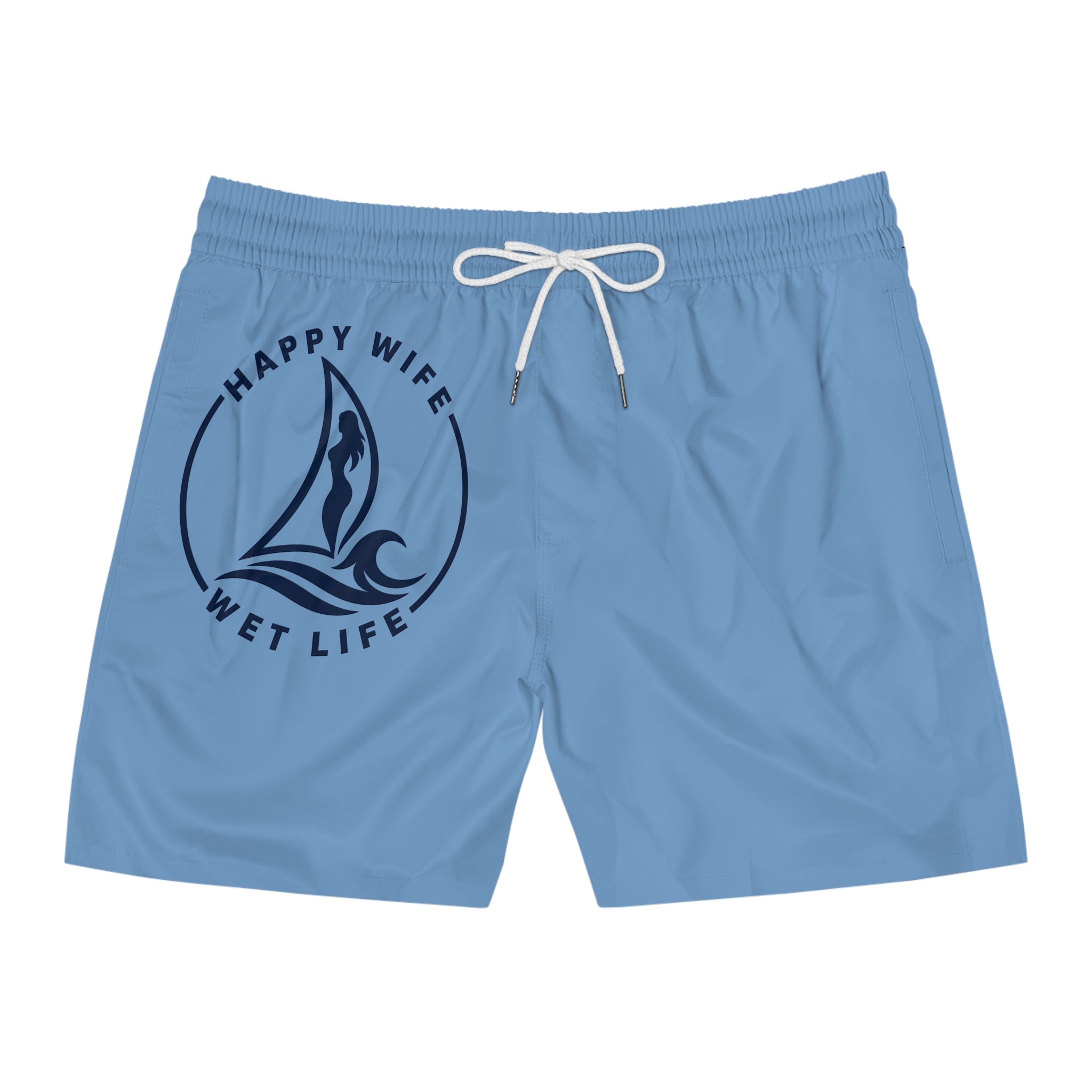 Men's Swim Shorts — "Happy Wife Wet Life" Sailboat Beach Trunk