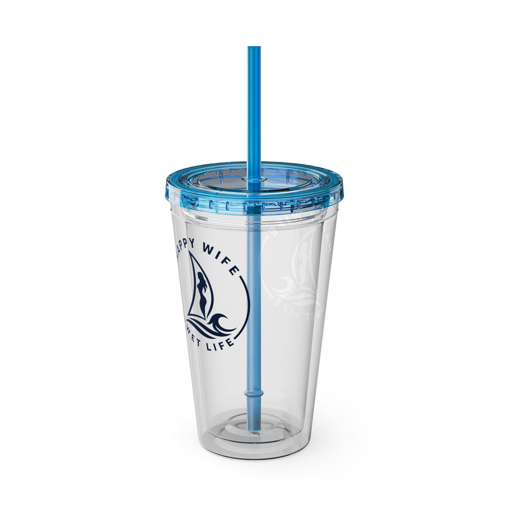 Sunsplash 16oz Tumbler with Straw — Happy Wife Happy Life Sailboat Design