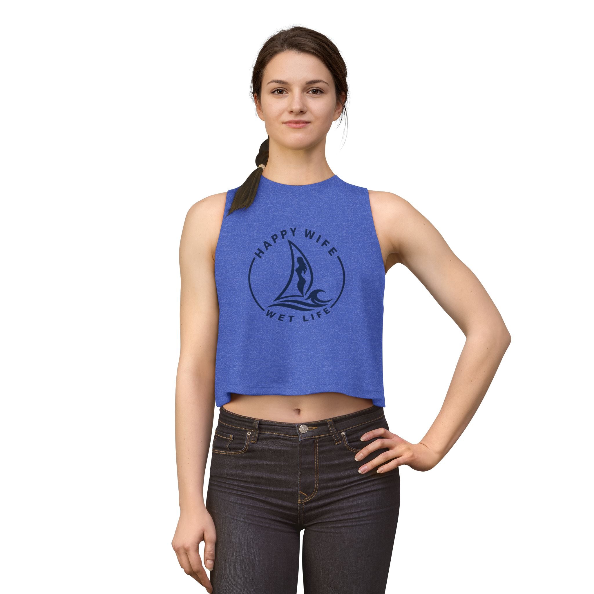 Happy Wife Wet Life Nautical Crop Top — Women's Sailboat Tank